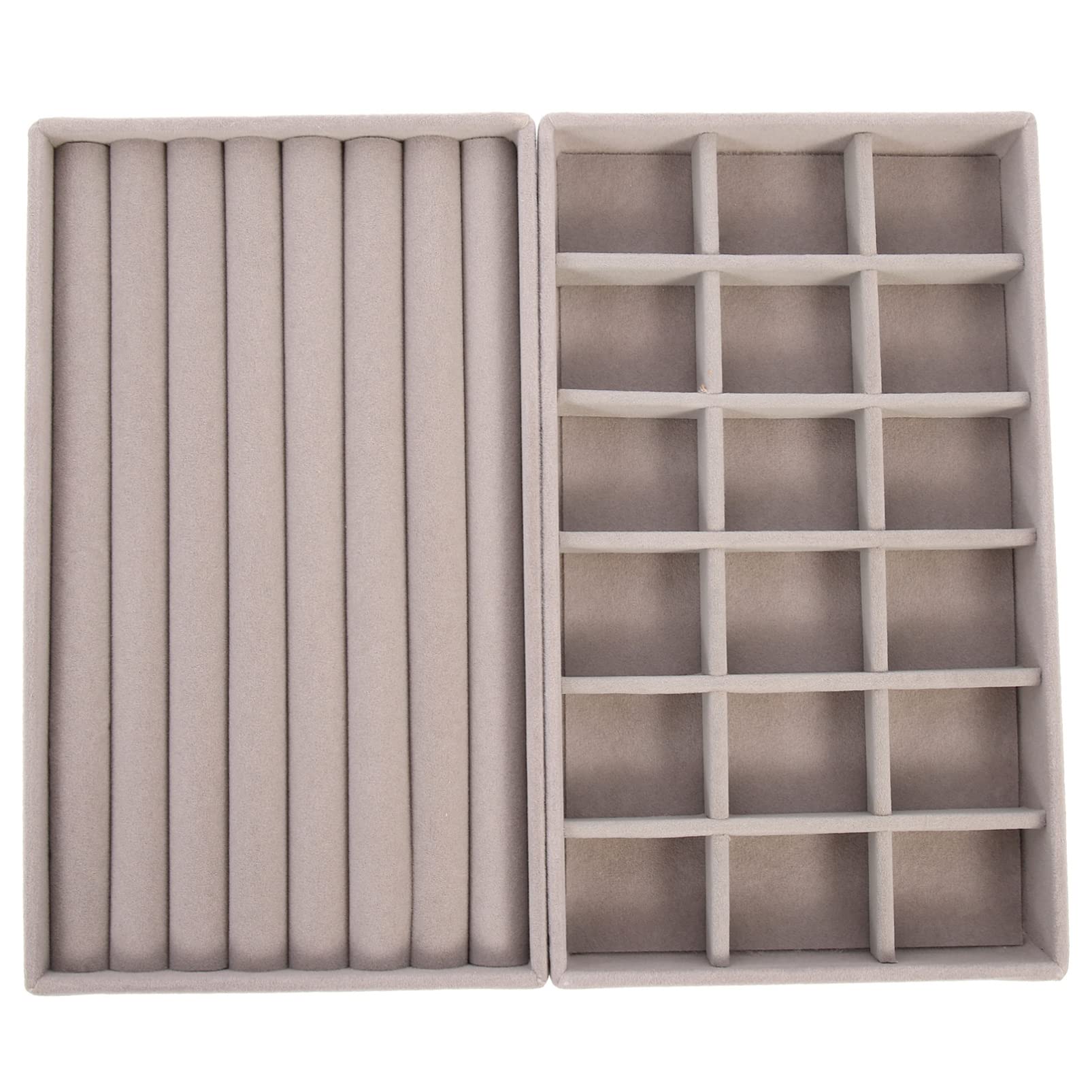 iplusmile 2-Piece Stackable Jewelry Organizer Tray Set - Premium Earring & Ring Display Stand, Necklace Bracelet Drawer Organizer for Closet (Grey) - Perfect for Jewelry Store, Boutique & Home Vanity Organization