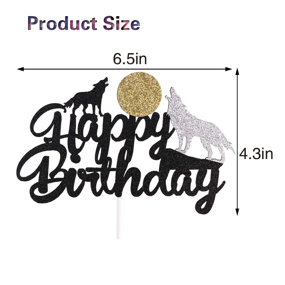 Wolf Cake Topper - Black Glitter Wolf Silhouette for Birthday Cakes | Perfect for Kids, Boys & Girls Birthday Party Decorations | Birthday Supplies for Animal Theme Celebrations