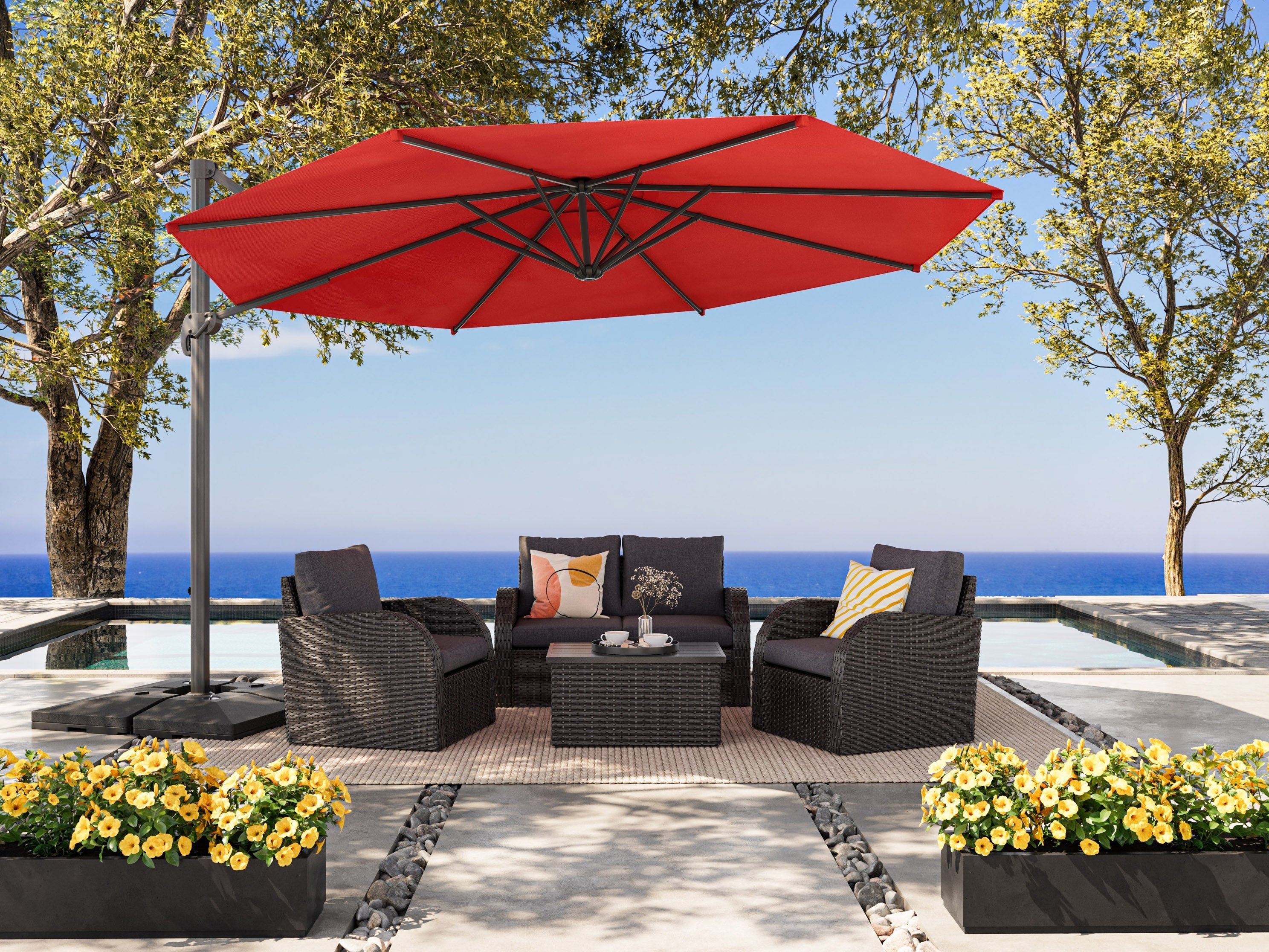 11.5ft Deluxe Offset Patio Umbrella in Crimson Red - Perfect for Poolside, Backyard, and Outdoor Dining Areas