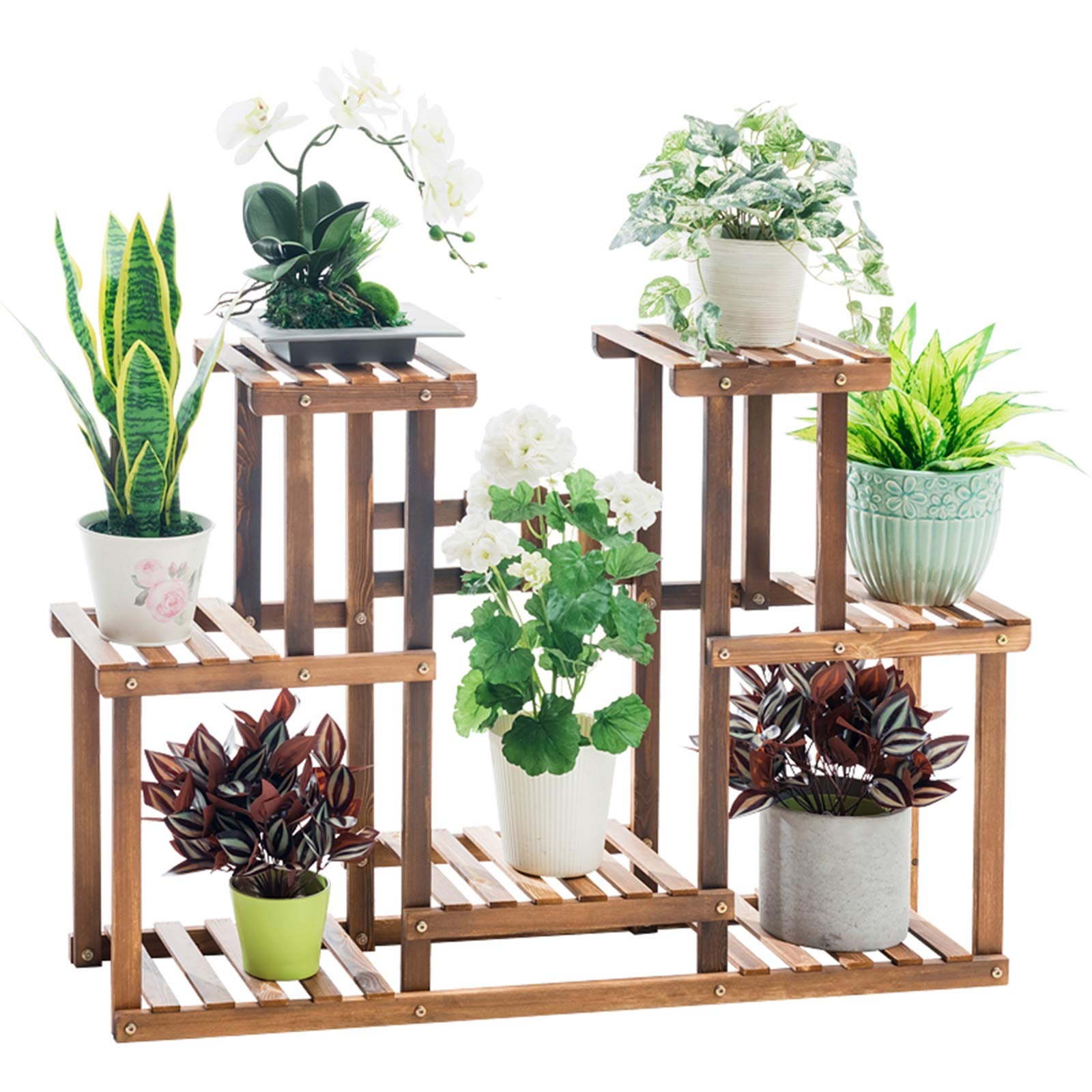 YYFANG 3-Tier Pine Wood Plant Stand for Indoor & Outdoor Use - Multi-Layer Flower Shelf Rack with Adjustable Height (Brown, 100x25x70cm) - Perfect for Garden, Balcony, Patio & Living Room Decor