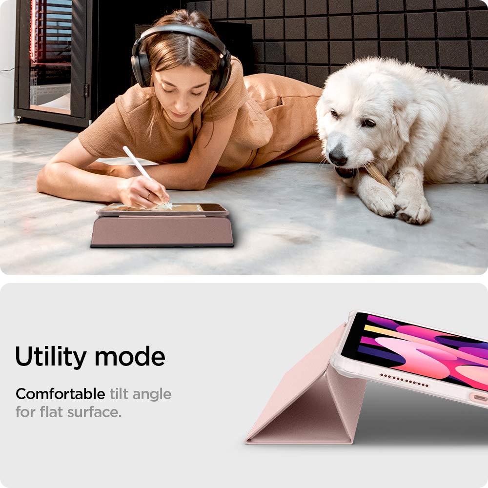 Spigen Ultra Hybrid Pro Tri-Fold Case for iPad Air 11-inch (M3/M2 2025-2024) & 10.9-inch 5th/4th Gen (2022/2020) - Clear Transparent Back with Apple Pencil Holder in Rose Gold | Perfect for Work, School & Travel Protection