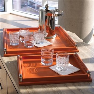 Global Views Wrapped Handle Tray - Coral Leather Large Serving Tray for Home Decor | Perfect for Entertaining, Dining Table Centerpiece & Coffee Table Decor