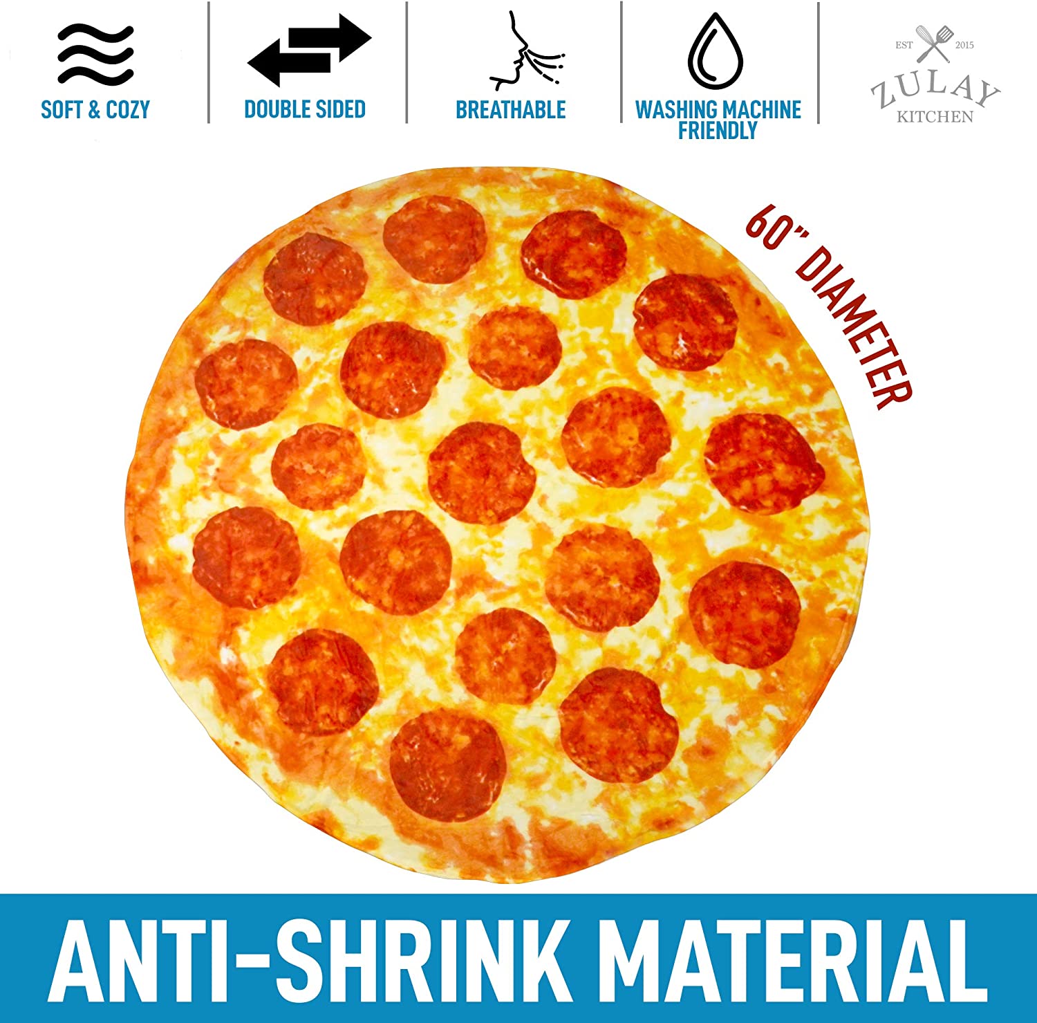 60 Inch Giant Loaded Pizza Blanket - Extra Large Soft Fleece Throw Blanket for Pizza Lovers - Perfect for Movie Nights, Camping & Cozy Home Decor