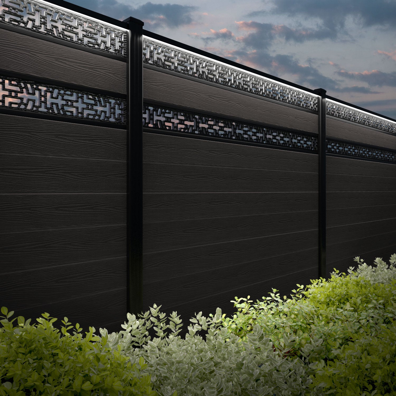 Classic Kumo Split Screen Fence Panel - Dark Oak Wood Privacy Screen with Aluminum Posts - Perfect for Backyard, Patio, and Garden Decoration
