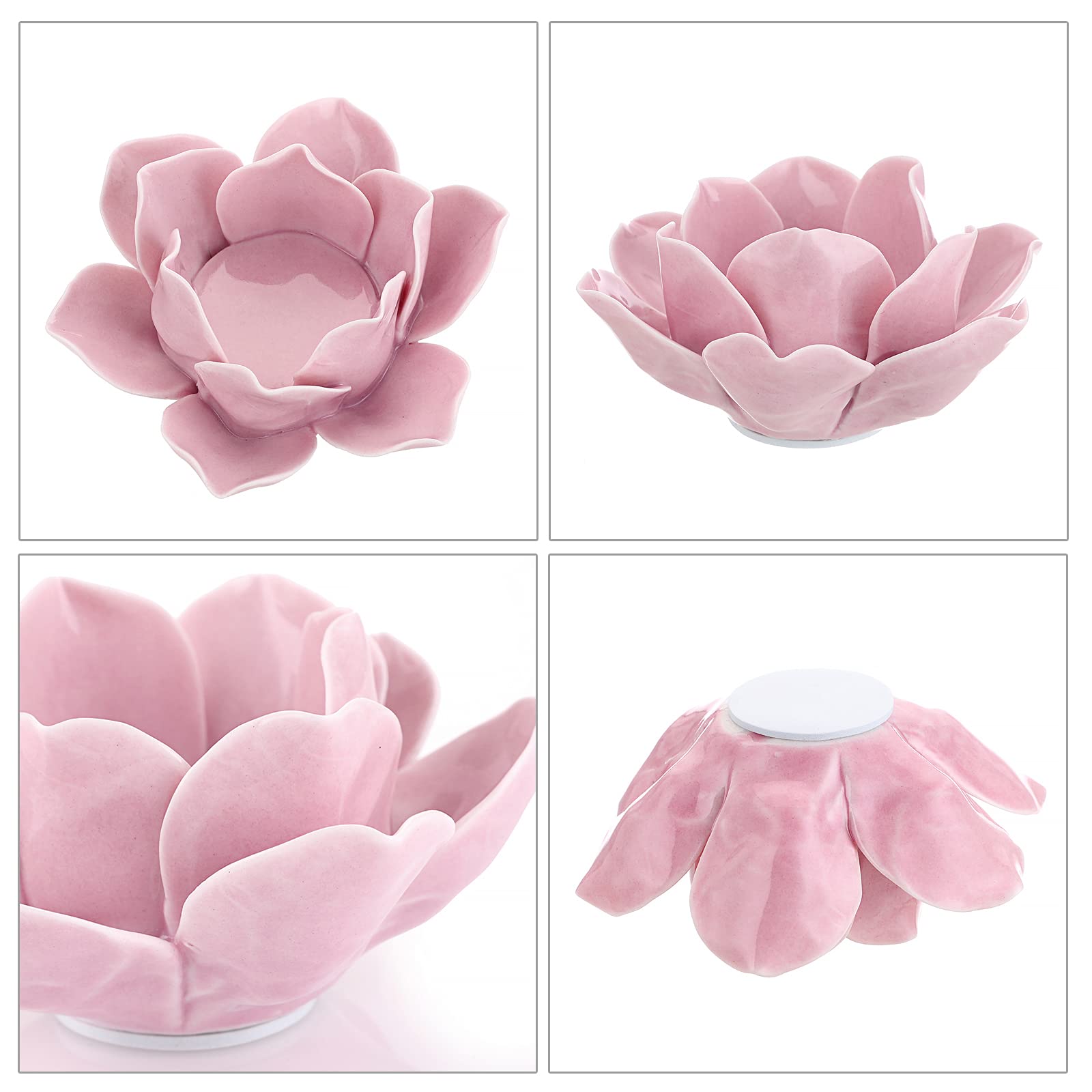 4.5 Inch Ceramic Lotus Flower Tea Light Holder - Elegant Pink Lotus Petals Candle Holder for Home Decor, Wedding, Party - Includes Gift Box - Perfect for Romantic Ambiance, Spa Relaxation & Table Centerpieces