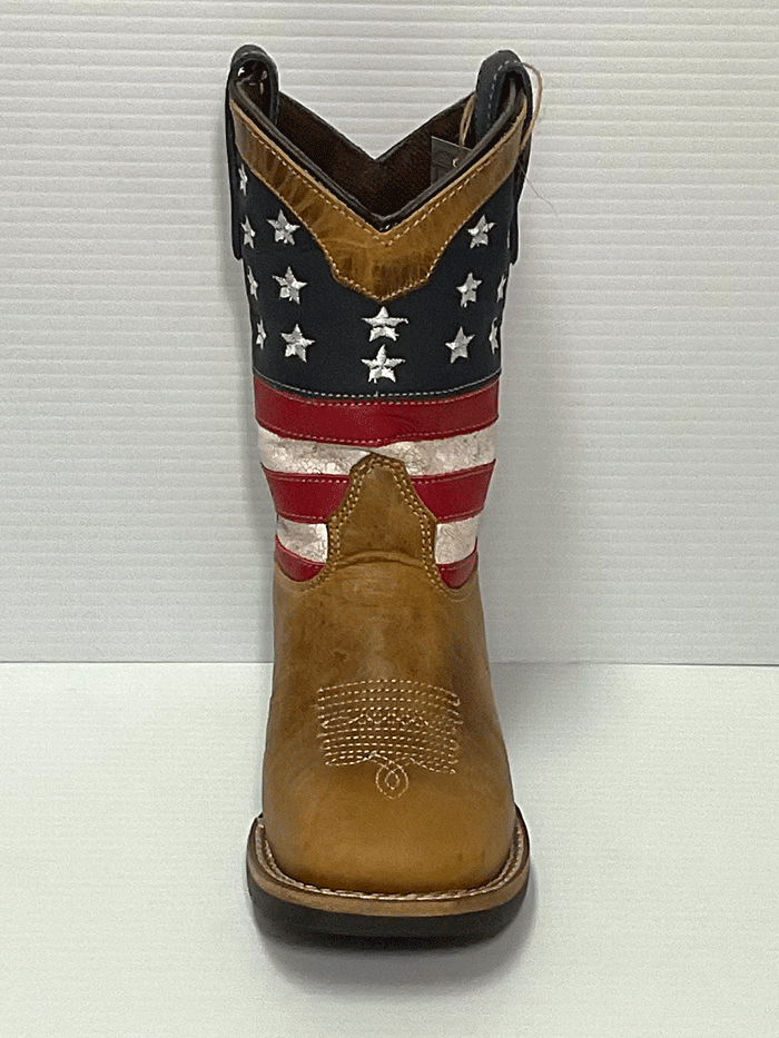 Roper Kids Patriotism Tan Oiled Leather Vamp Boots - Brown Leather Cowboy Boots for Boys & Girls | Perfect for Western Rodeo, Country Dance & Patriotic Events
