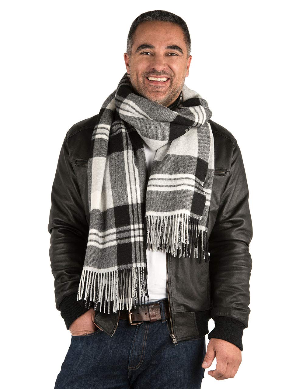 100% Baby Alpaca Wool Oversize Plaid Blanket Scarf - 86