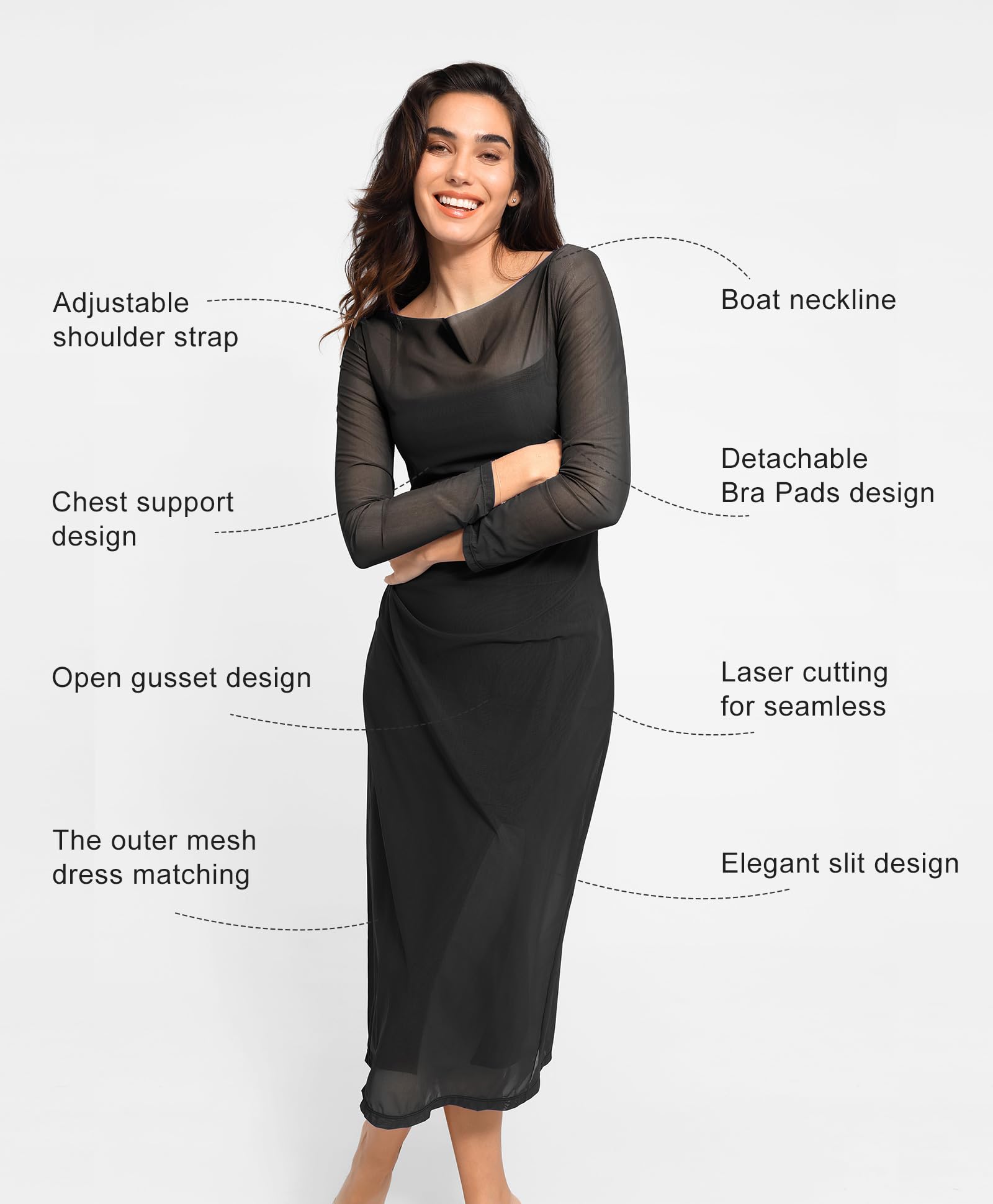 Popilush Women's Mesh Shapewear Corset Dress - Sexy Two Piece Club Outfit with High Slit for Date Night & Evening Parties