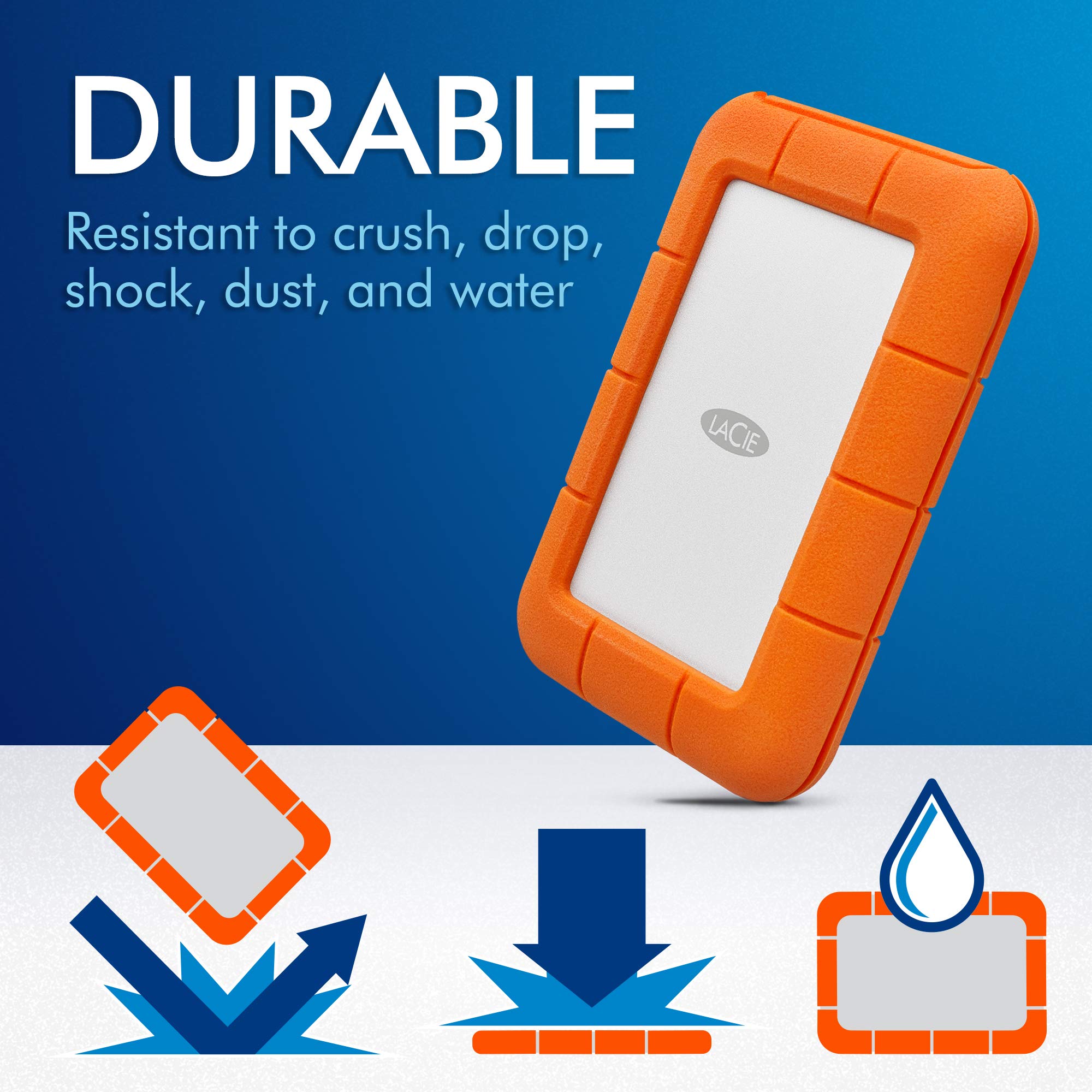 LaCie Rugged Mini 2TB HDD - Shockproof Portable Hard Drive for Mac/PC - Perfect for Travel & Outdoor Use