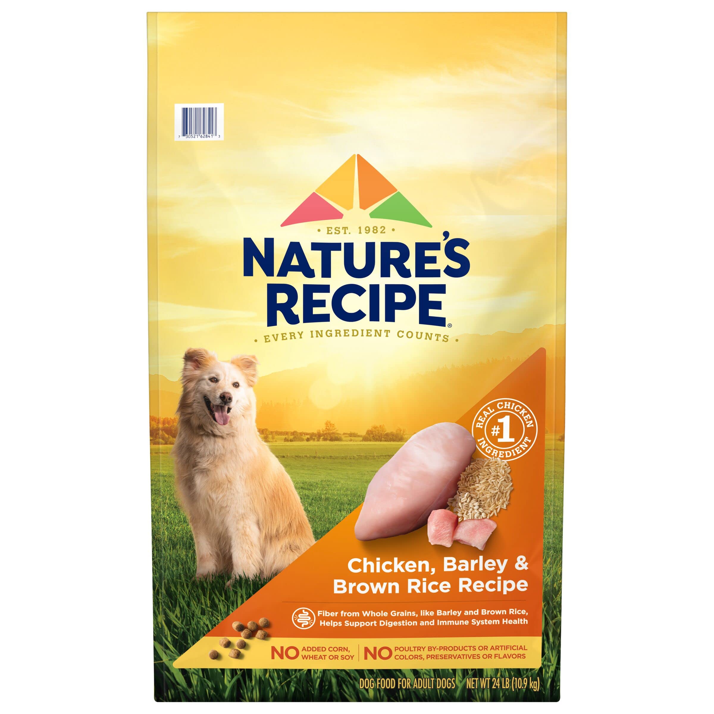 Nature's Recipe Chicken, Barley & Brown Rice Dry Dog Food - 24 lb Bag | High Protein, Grain-Inclusive Kibble for Adult Dogs | Perfect for Daily Meals & Training Treats