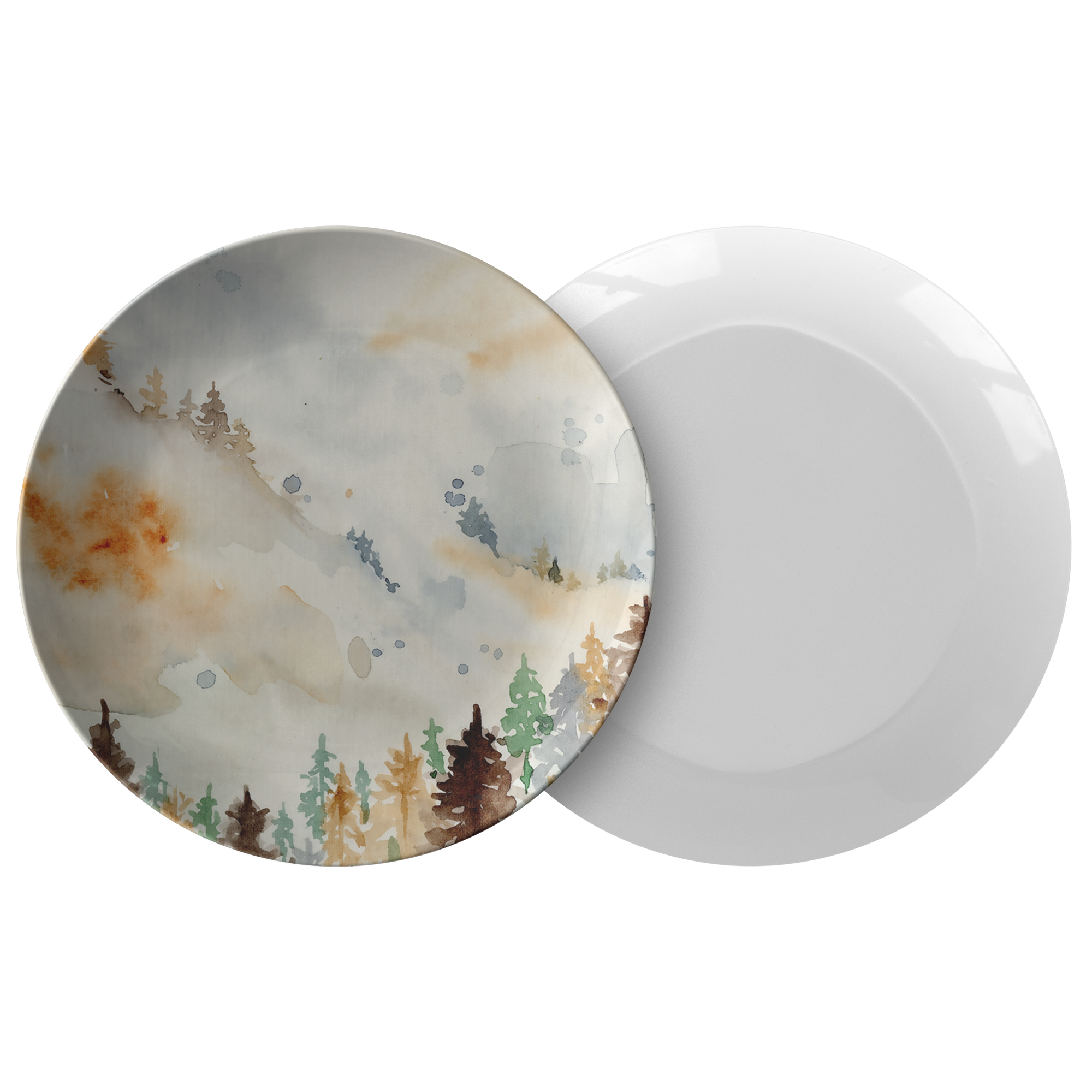 Premium Mountain Valley Watercolor Plastic Dinner Plates - Set of 6, BPA-Free, Dishwasher Safe, Shatterproof - Perfect for Outdoor Picnics, Birthday Parties, and Everyday Dining