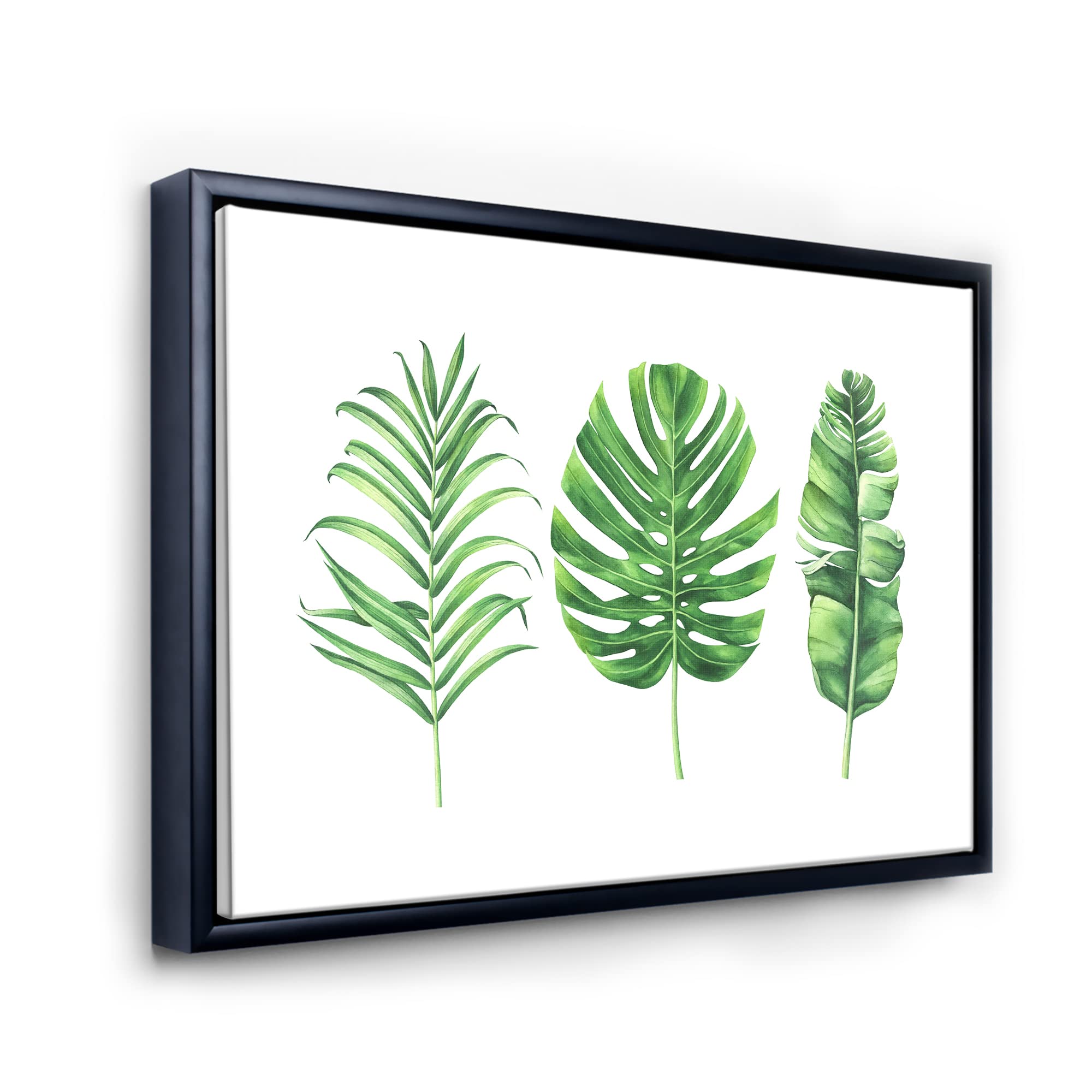 Farmhouse Tropical Monstera Leaf Framed Canvas Wall Art Print - Botanical Home Decor for Living Room, Bedroom & Office