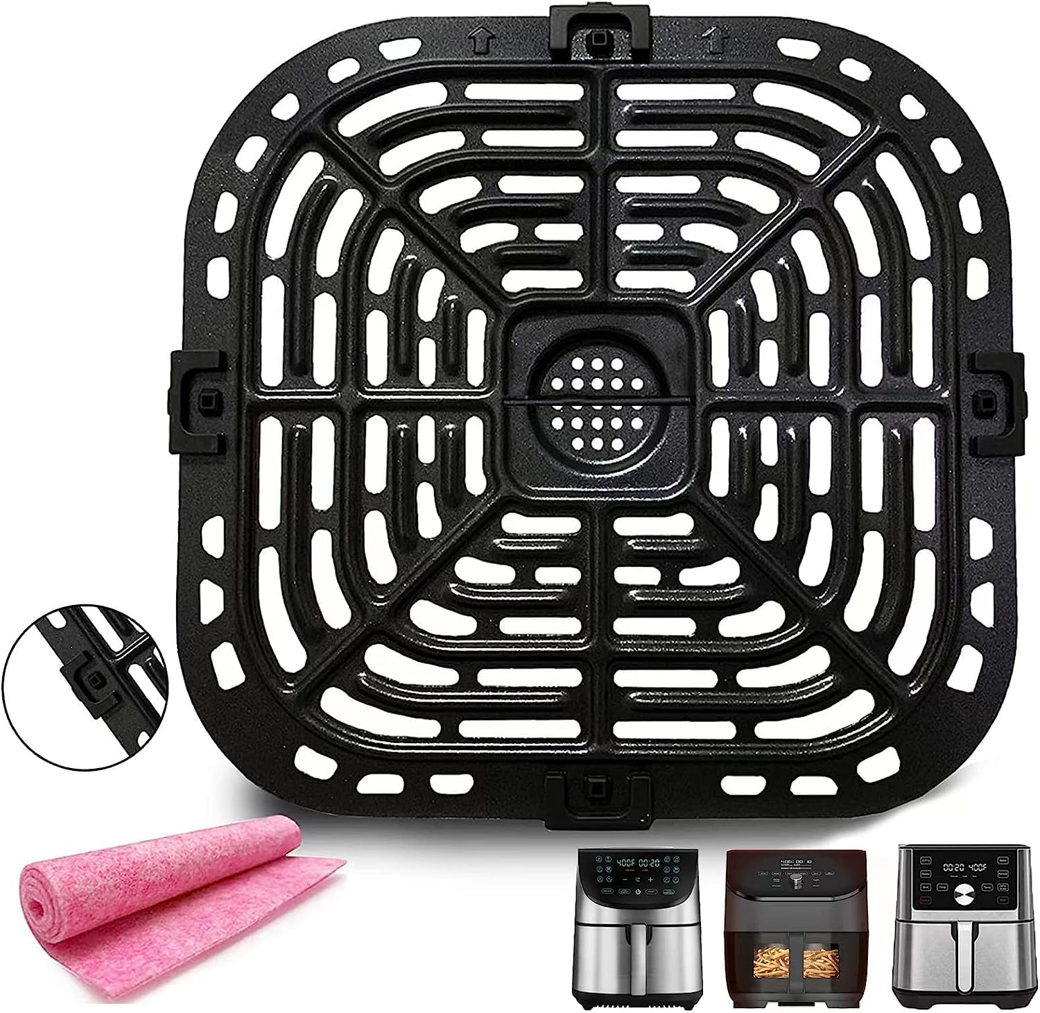 Upgraded Nonstick Air Fryer Grill Pan for Instant Vortex Plus 6QT & 5.7QT Air Fryers - Dishwasher Safe Crisper Plate with Rubber Bumpers | Perfect for Grilling Chicken, Vegetables & Making Crispy Snacks