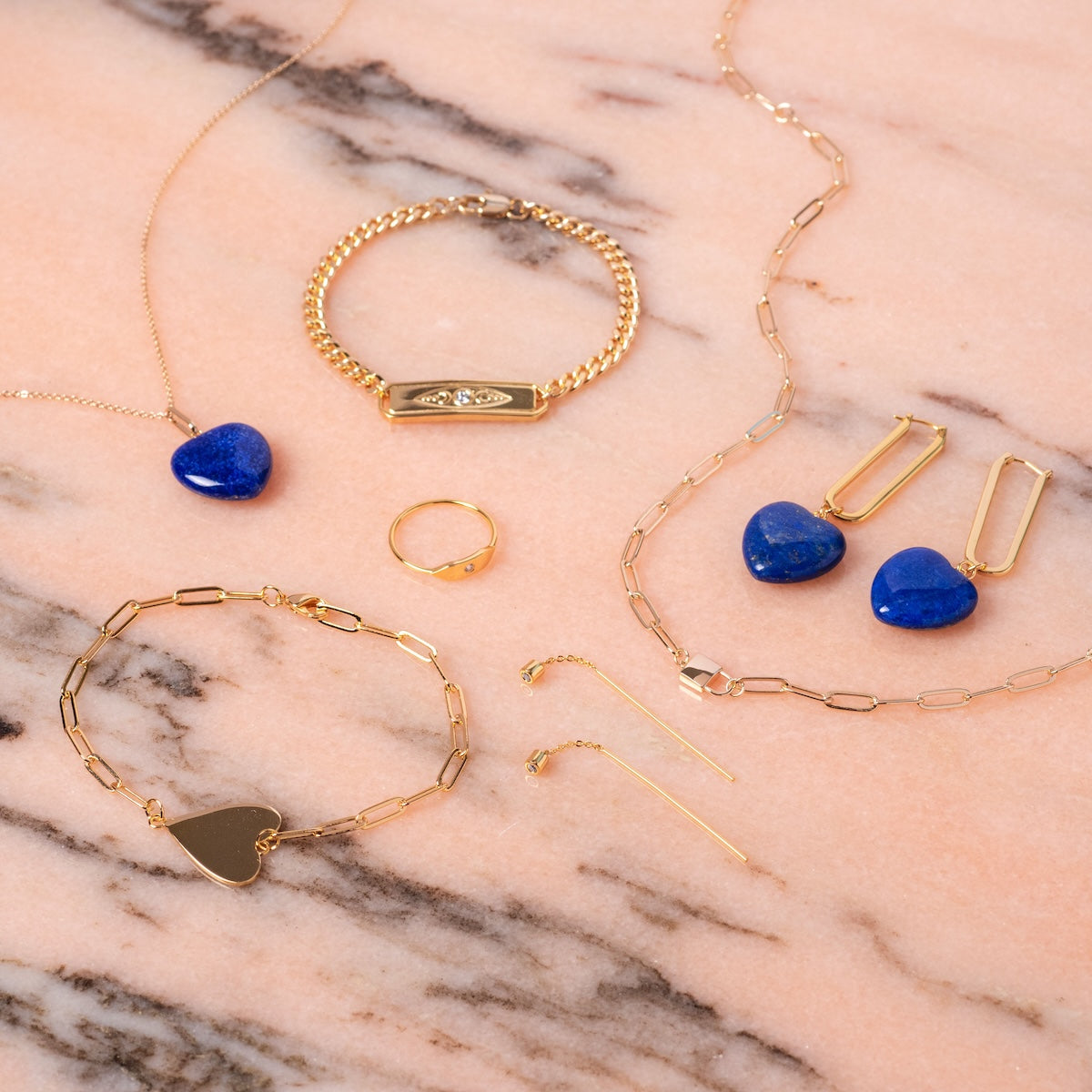 Gemstone Lapis Lazuli Heart Hoop Earrings - Blue Jewelry for Women, Dainty Boho Chic Accessories for Date Night & Special Occasions