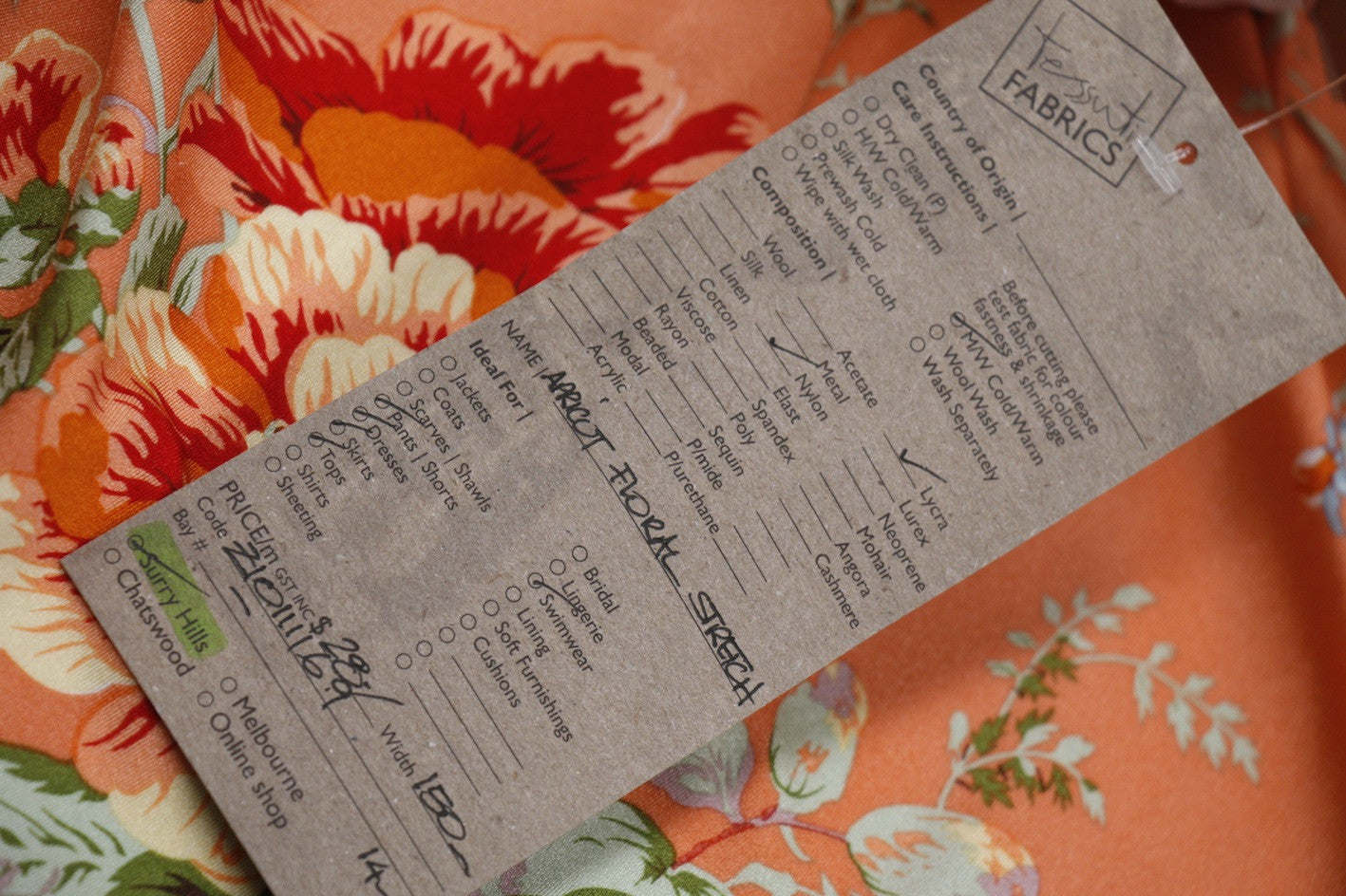Apricot Floral Stretch Swimwear Fabric - Soft, Comfortable & Quick-Drying Material for Swimsuits, Bikinis & Beachwear - Perfect for Summer Swimwear Designs & DIY Projects