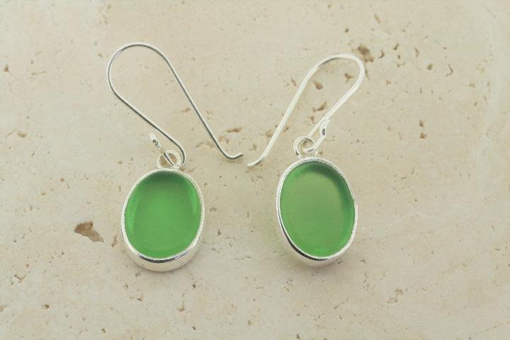 Handmade Green Oval Sea Glass Earrings - Natural Beach Glass Jewelry for Women - Perfect for Beach Weddings, Boho Fashion & Everyday Wear