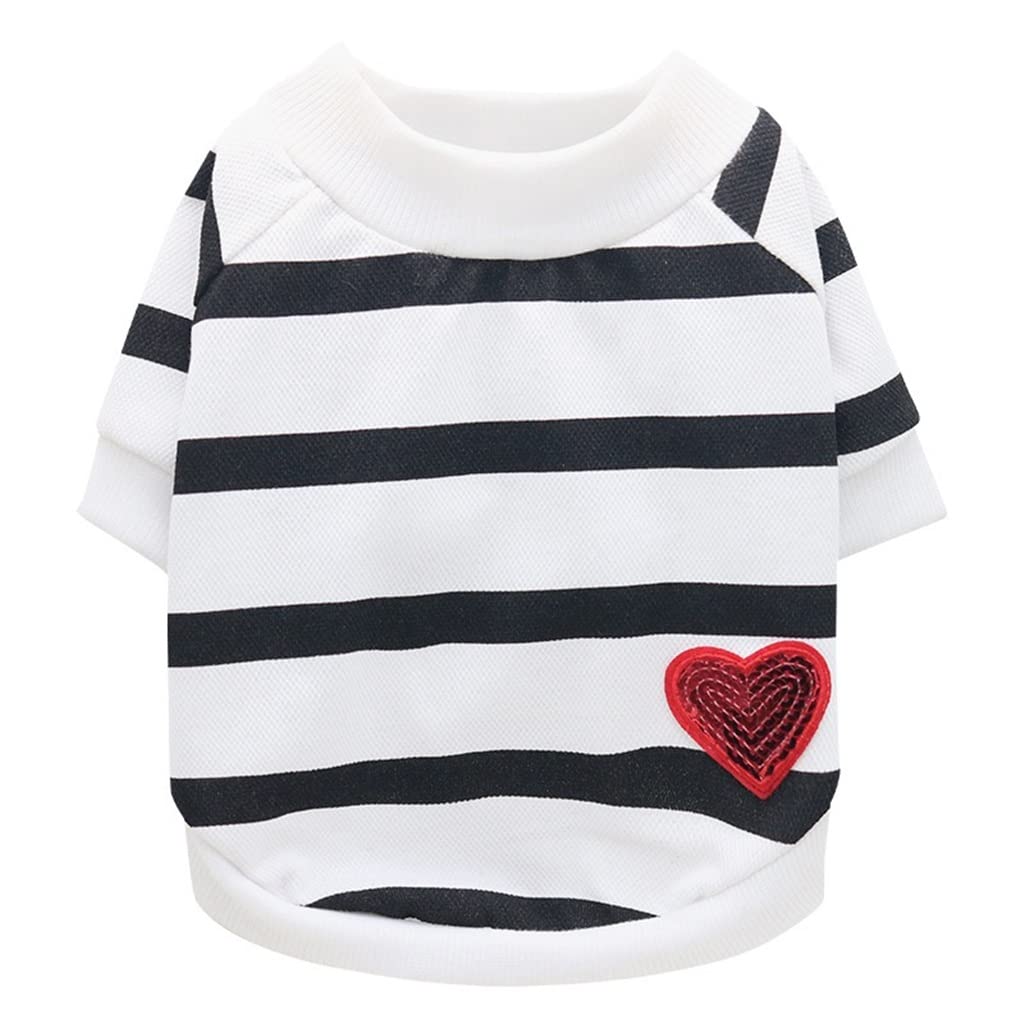 HMKGKJ Striped Heart Pet Sweater - Cozy Pullover Hoodie for Small Dogs, Chihuahua & French Bulldog Puppy Clothes | Perfect for Winter Walks & Photo Outfits