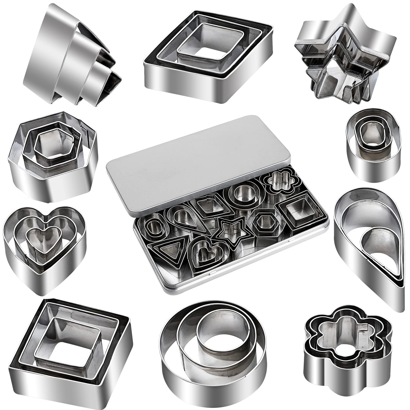 ZMJY Mini Cookie Cutter Set - 30 Stainless Steel Shapes (Heart, Star, Flower) for Baking, Pastry Dough, Pie Crust & Fondant - Perfect for Christmas Cookies, Birthday Cakes & DIY Dessert Decorations