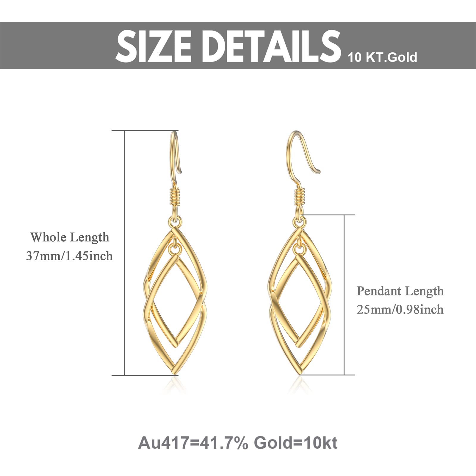 14K Gold Dangle Drop Earrings for Women - Real Gold Classic Infinity Hoop Earrings for Wife, Mother, Friend - Perfect for Weddings, Parties & Special Occasions