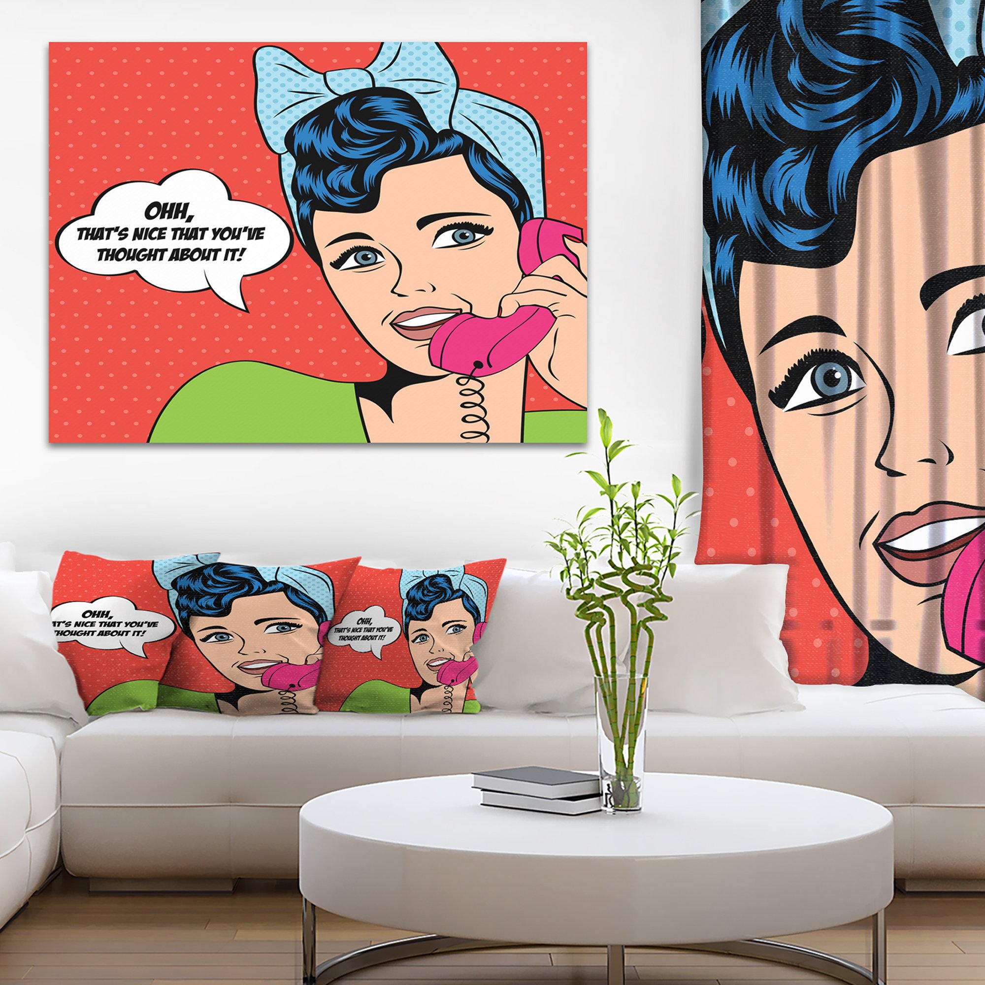 Abstract Portrait Canvas Print of Woman Talking on Phone - Modern Home & Office Wall Art Decor for Living Room, Bedroom or Workspace