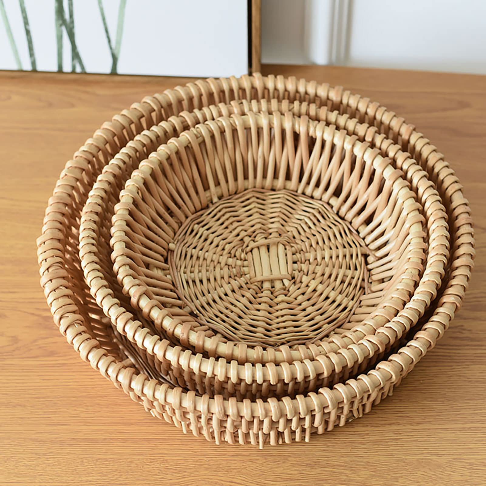 Handmade Round Wicker Bread Basket - Small Woven Rattan Serving Tray for Fruits, Vegetables & Home Storage | Perfect for Kitchen, Dining Table & Picnic Use