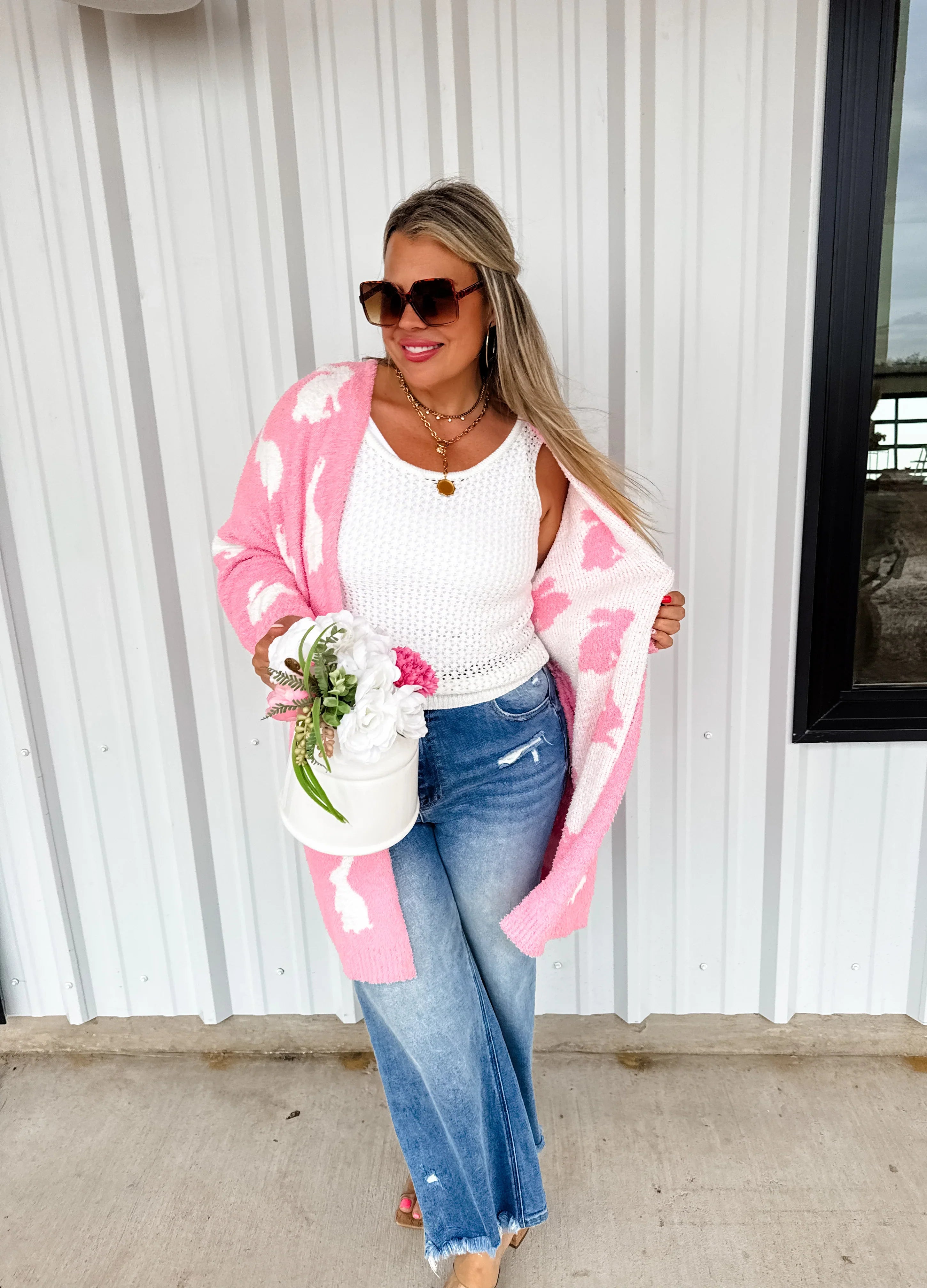 PREORDER: Easter Cloud Cardigan - Floral & Geometric Print Sweater | Cozy Spring Cardigan for Women | Perfect for Easter Brunch & Spring Outfits