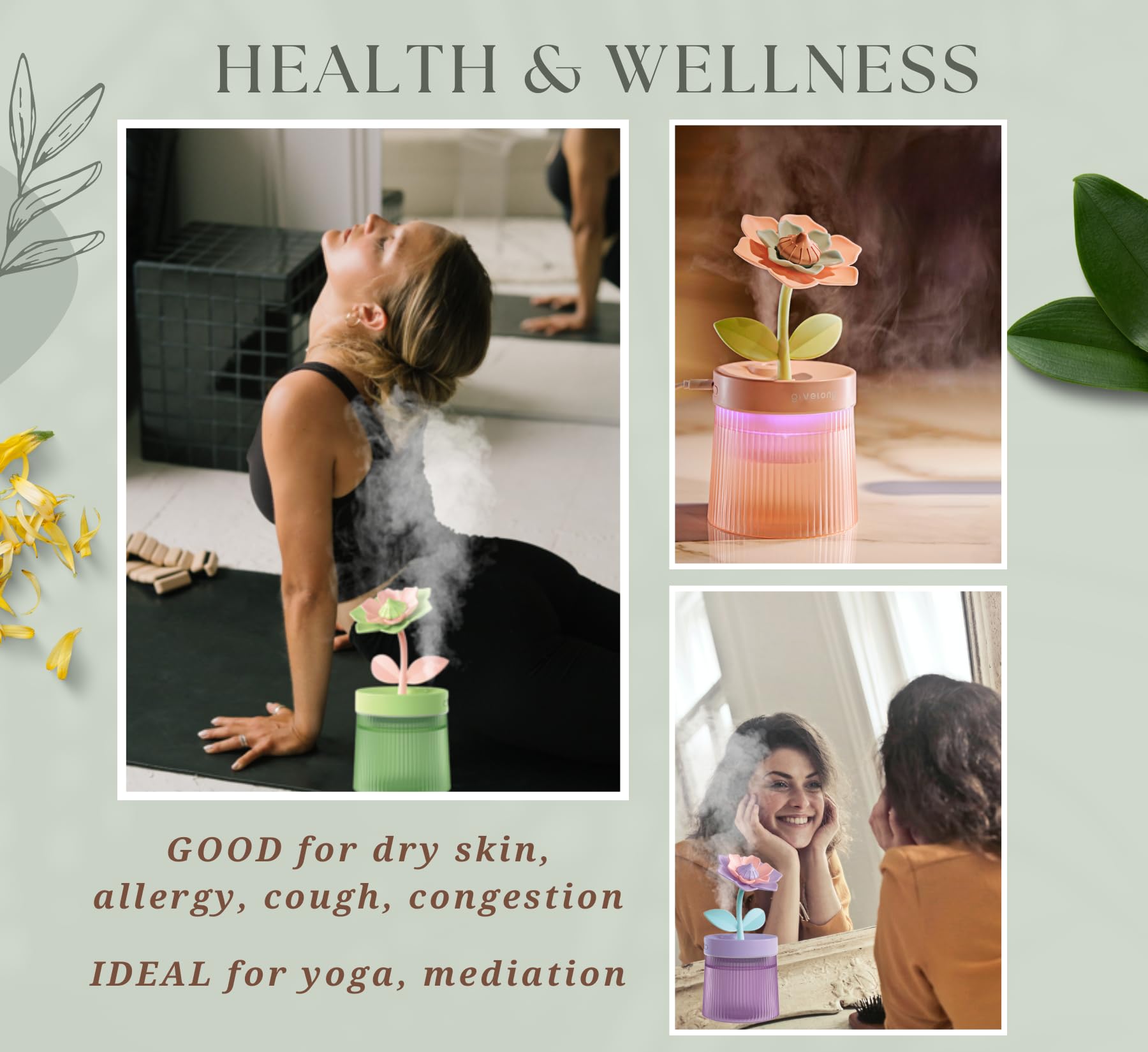 Ultrasonic Cool Mist Mini Humidifier for Bedroom - USB Powered Portable Air Humidifier with Night Light & Auto Shut-Off | Quiet Operation for Home, Office, Nursery, Travel, Plants & Baby Care | Perfect for Dry Air Relief & Better Sleep (Purple)