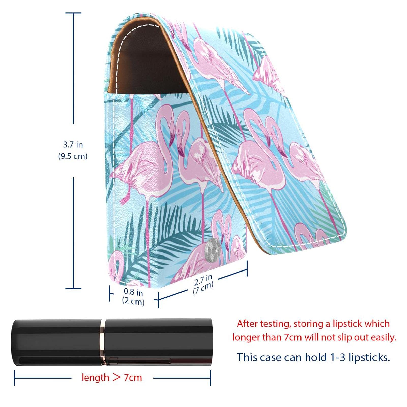 Pink Flamingo Tropical Leaves Lip Gloss Holder - Portable Lipstick Case with Mirror, Mini Makeup Organizer for Women | Perfect for Travel, Purse & Cosmetic Storage