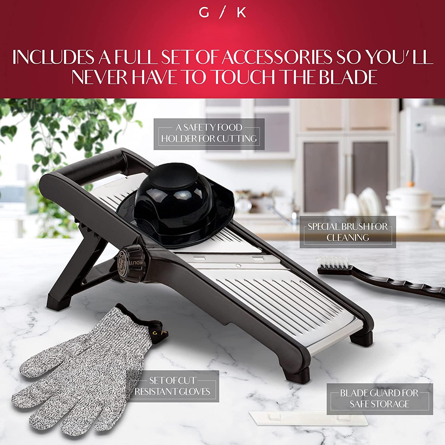 Premium Gramercy Food Slicer with Cut-Resistant Gloves - Professional Mandoline Slicer for Vegetables, Potatoes, Cucumbers - Perfect for Meal Prep, Salads & Healthy Cooking
