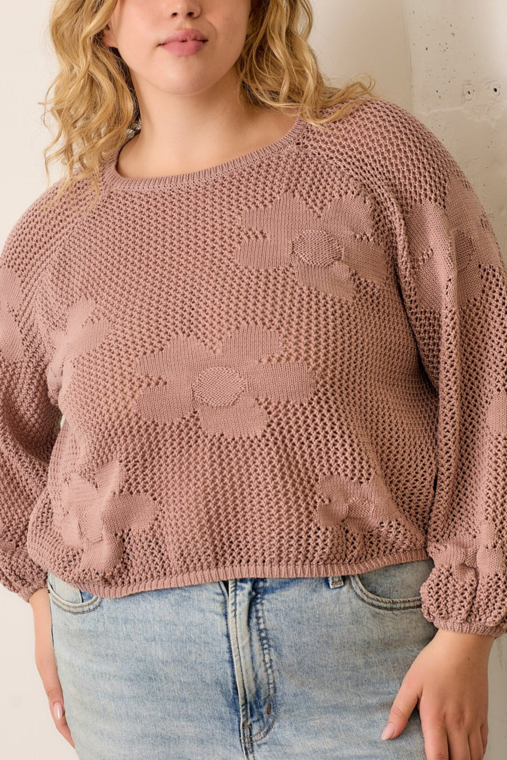 Floral Fishnet Knit Top Women's Mauve Lace Blouse - Perfect for Date Night, Party & Boho Fashion Outfits