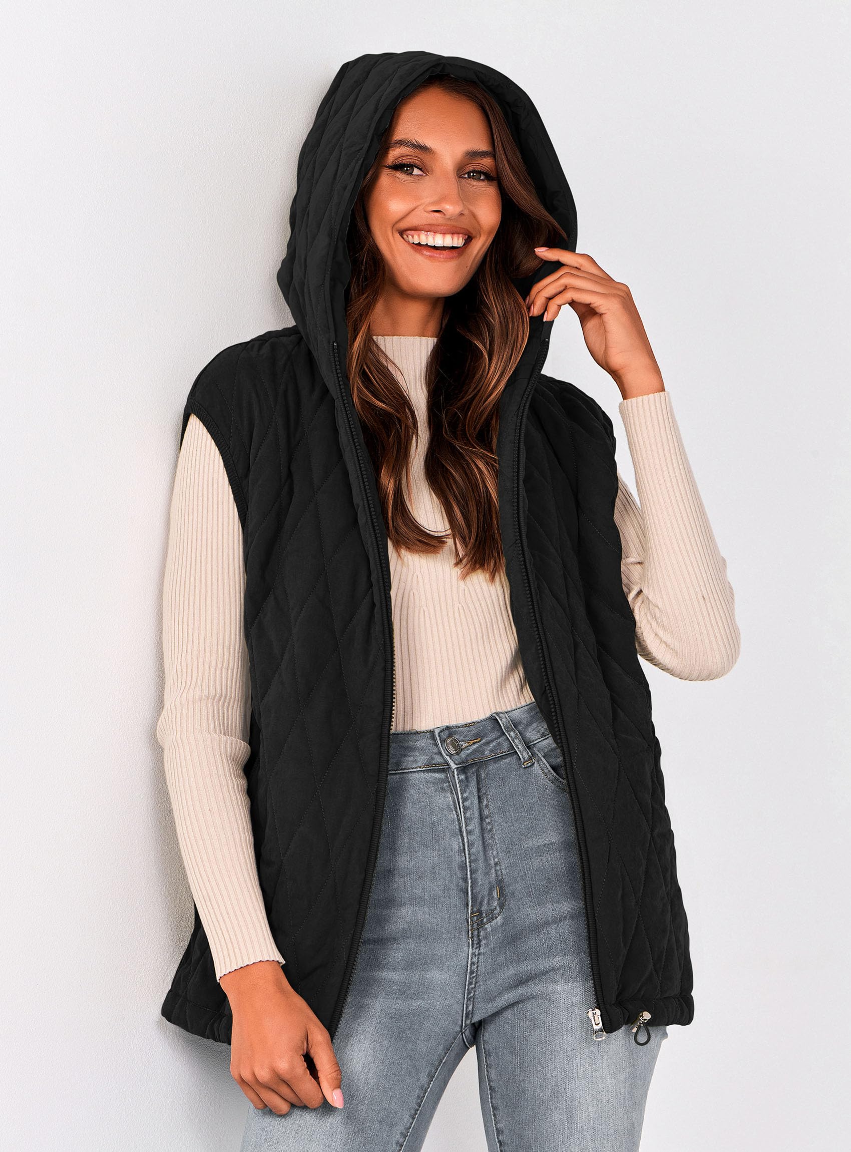 PRETTYGARDEN Women's Sleeveless Hooded Zip-Up Vest Jacket - Lightweight Fall Spring Outerwear for Casual Wear, Layering & Outdoor Activities