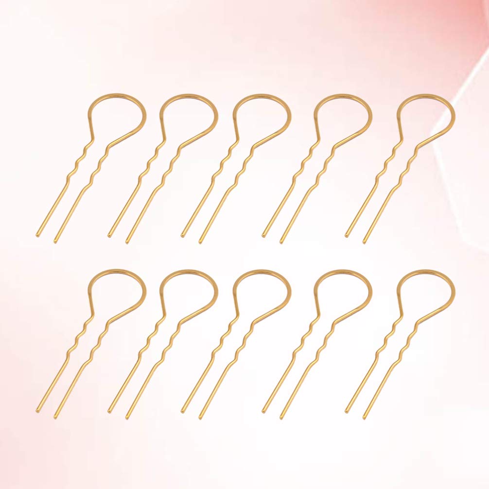FRCOLOR 10pcs U-Shaped Hair Pins - Metal Bun Hairpins & Wavy Bobby Pins for Women & Girls - DIY Hair Accessories & Headpieces (Golden) - Perfect for Updos, Braids, Weddings & Everyday Styling