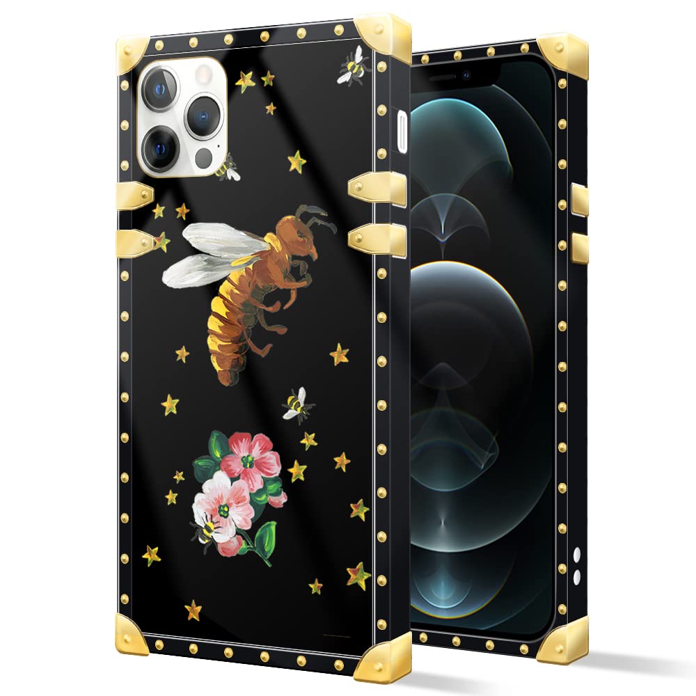 Luxury Metal Flower Bee iPhone 13 Mini Case - Square Soft TPU Bumper Phone Cover for Women & Girls (5.4-inch) | Perfect for Daily Use, Work & Travel Protection