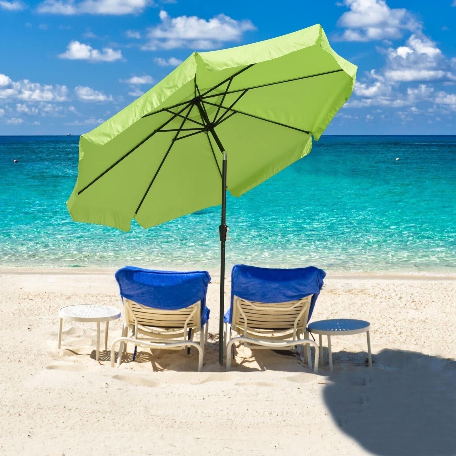 10Ft Heavy Duty Outdoor Patio Umbrella with Push Button Tilt & Crank Handle - 8 Ribs, Sturdy & Stable for Backyard, Garden, Beach, Poolside - ADHW Market Valance Design