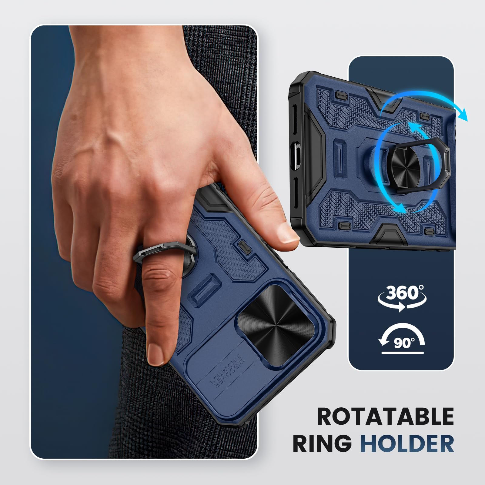 NULETO Shockproof iPhone 13 Pro Max & 12 Pro Max Case with 360° Rotating Ring Stand & Camera Cover - Protective Phone Cover for Women & Men | Perfect for Work, Travel & Daily Use (Blue)