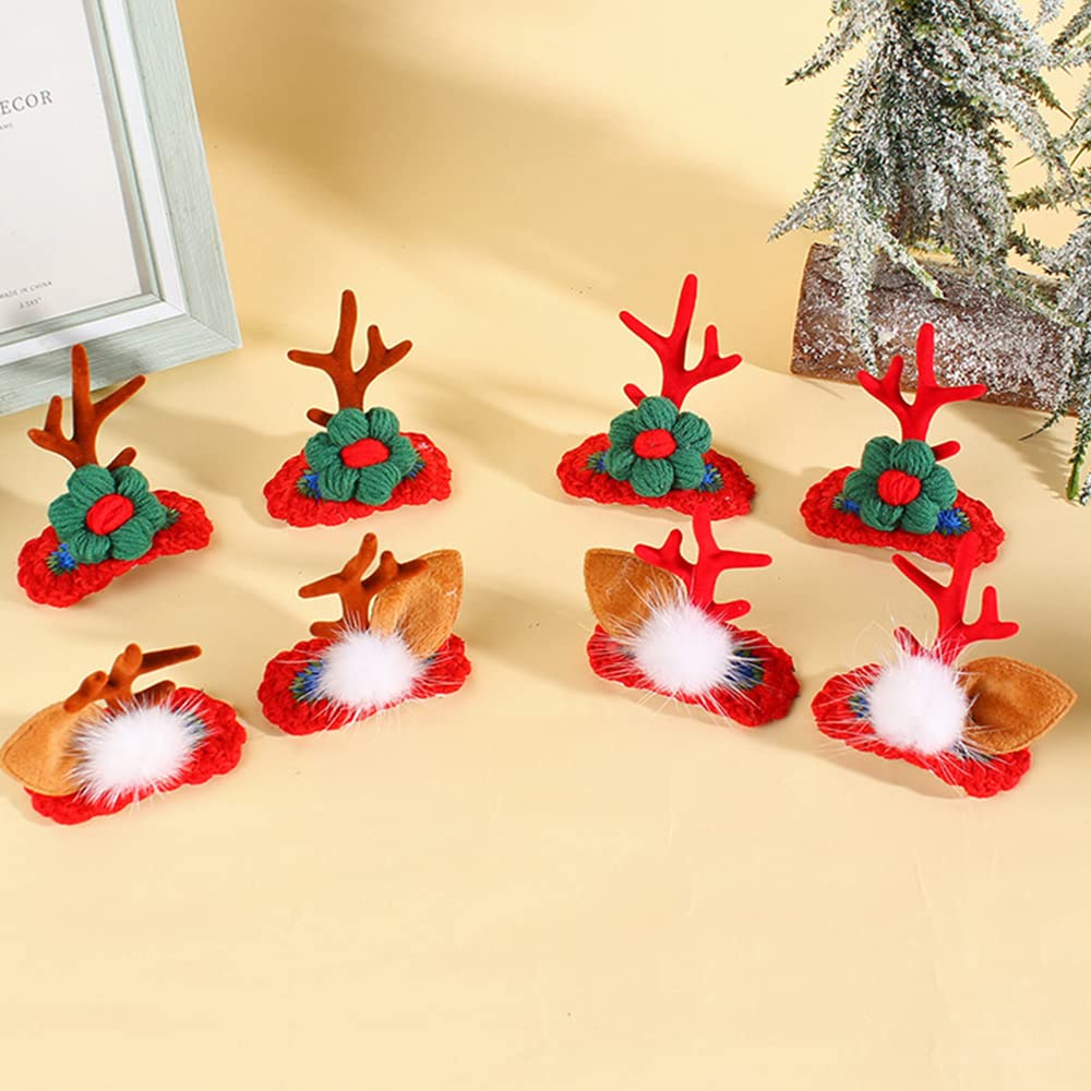 4 Pairs Christmas Antler Hair Clips - Red & Brown Reindeer Hair Barrettes, Deer Ears Hair Pins for Women & Girls - Festive Holiday Hair Accessories for Christmas Parties, Costumes & Photo Shoots