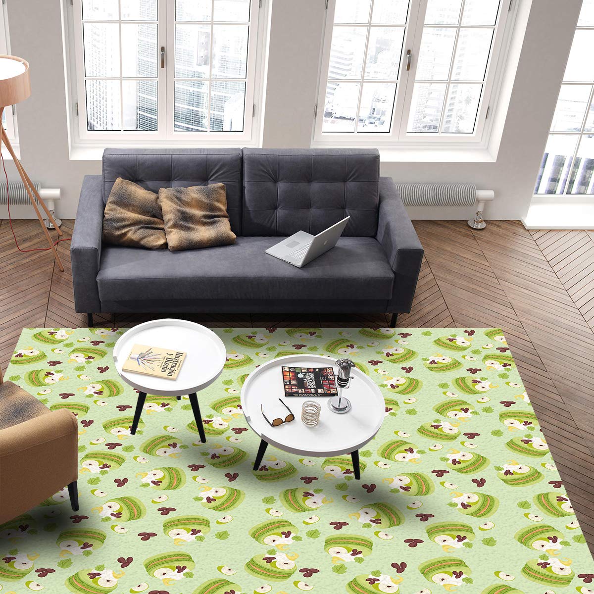 Non-Slip 5' x 8' Macaron Rug Gripper Pad for Hardwood Floors - Washable Non-Skid Furniture Protector, Secures Area Rugs & Carpets - Delicious Macaron Green Apple Pastry Design - Perfect for Living Room, Bedroom, Dining Area & High-Traffic Spaces