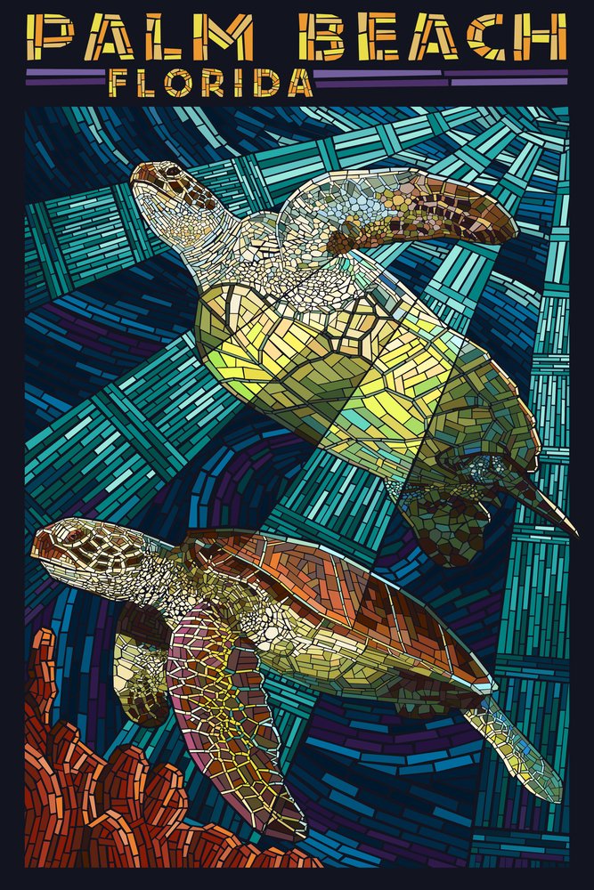 Florida Sea Turtle Paper Mosaic Wall Art - 12x18 Gallery Quality Metal Decor, Aluminum Home Decor for Beach House, Coastal Living Room & Ocean Themed Bedroom