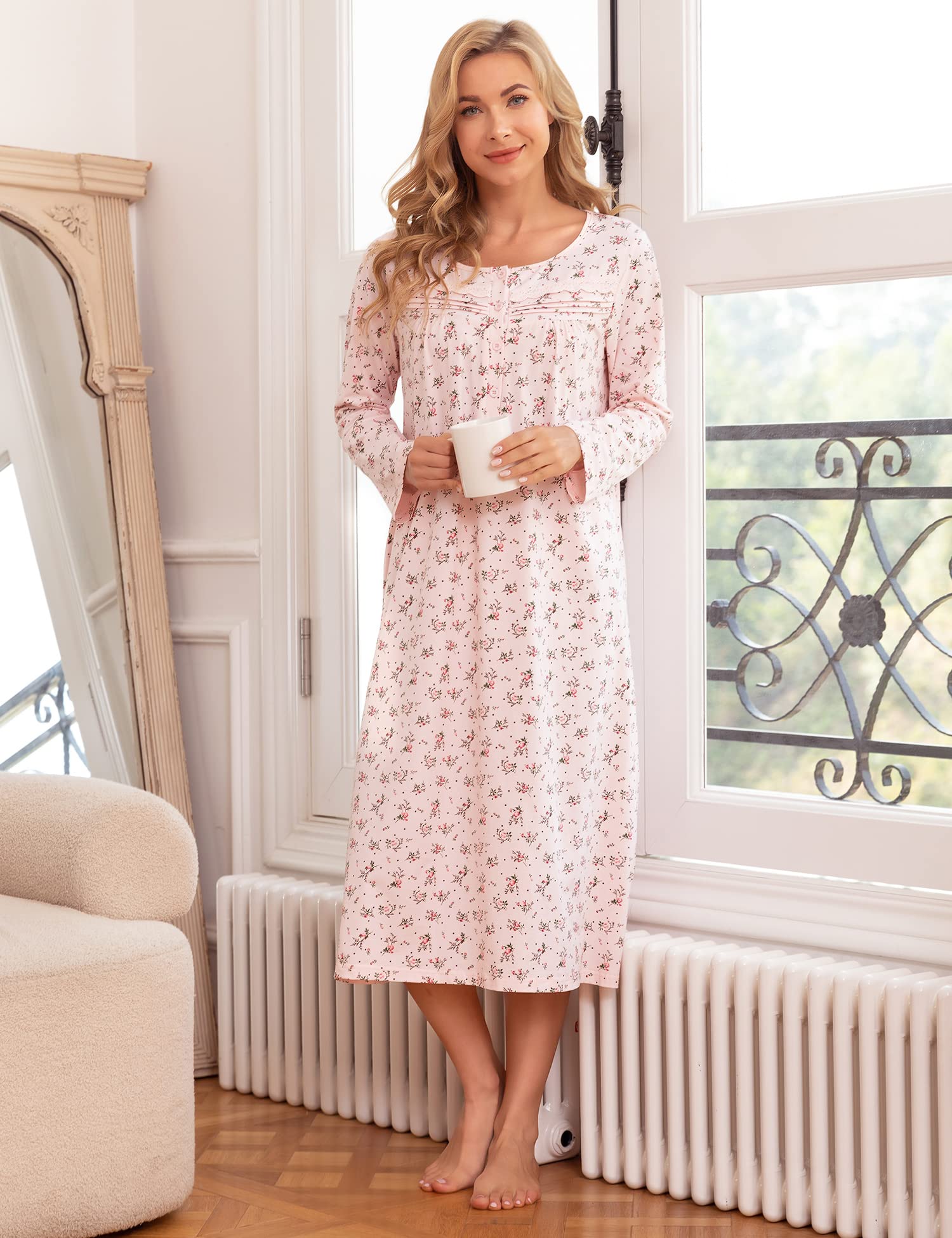 Bloggerlove Women's Soft 100% Cotton Nightgowns - Short & Long Sleeve Sleepwear House Dresses S-3XL | Comfy Loungewear for Relaxing at Home & Bedtime