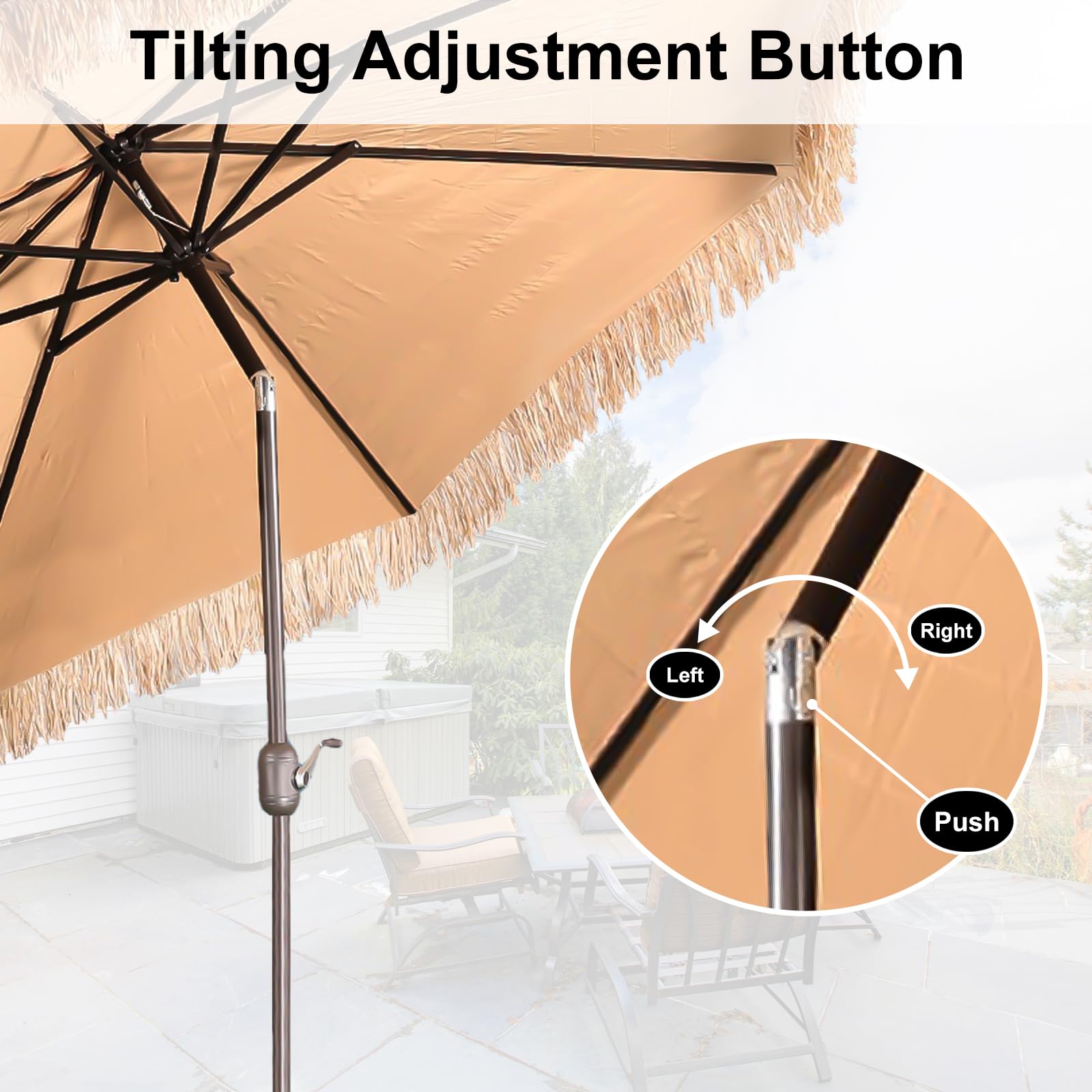 BPS 10FT Thatch Patio Umbrella - Tiki Style Outdoor Umbrella with Easy Crank Lift, Natural Straw Look - Perfect for Poolside, Backyard, Beach, Garden & Patio Parties (No Base Included)