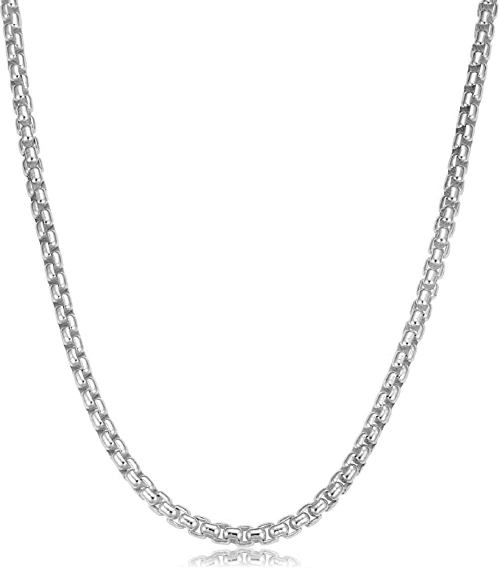 ARGENTO REALE 925 Sterling Silver Necklace - Solid Round Box Link Chain 1.5mm-3.5mm | Rhodium Plated Italian Made Jewelry | Perfect for Layering, Pendants & Everyday Elegance
