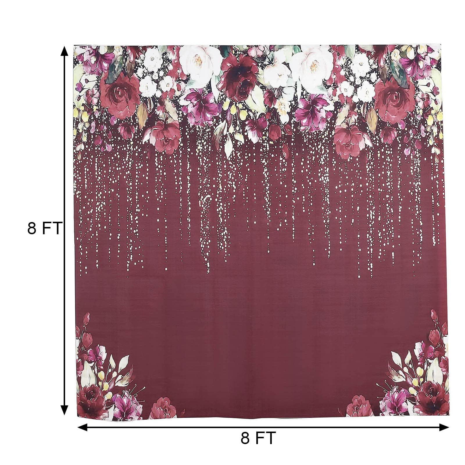 8 ft Vinyl Photography Background Burgundy Roses Printed Backdrop - Wedding, Baby Shower, Birthday Party Decorations, Photo Booth Props, Reception Events Supplies