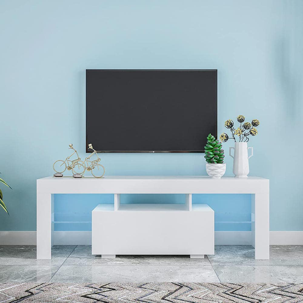60 Inch TV Stand with LED Lights & Storage Drawer - Modern Entertainment Center for Smart TVs | Media Console Table for Living Room, Bedroom & Home Theater Decor