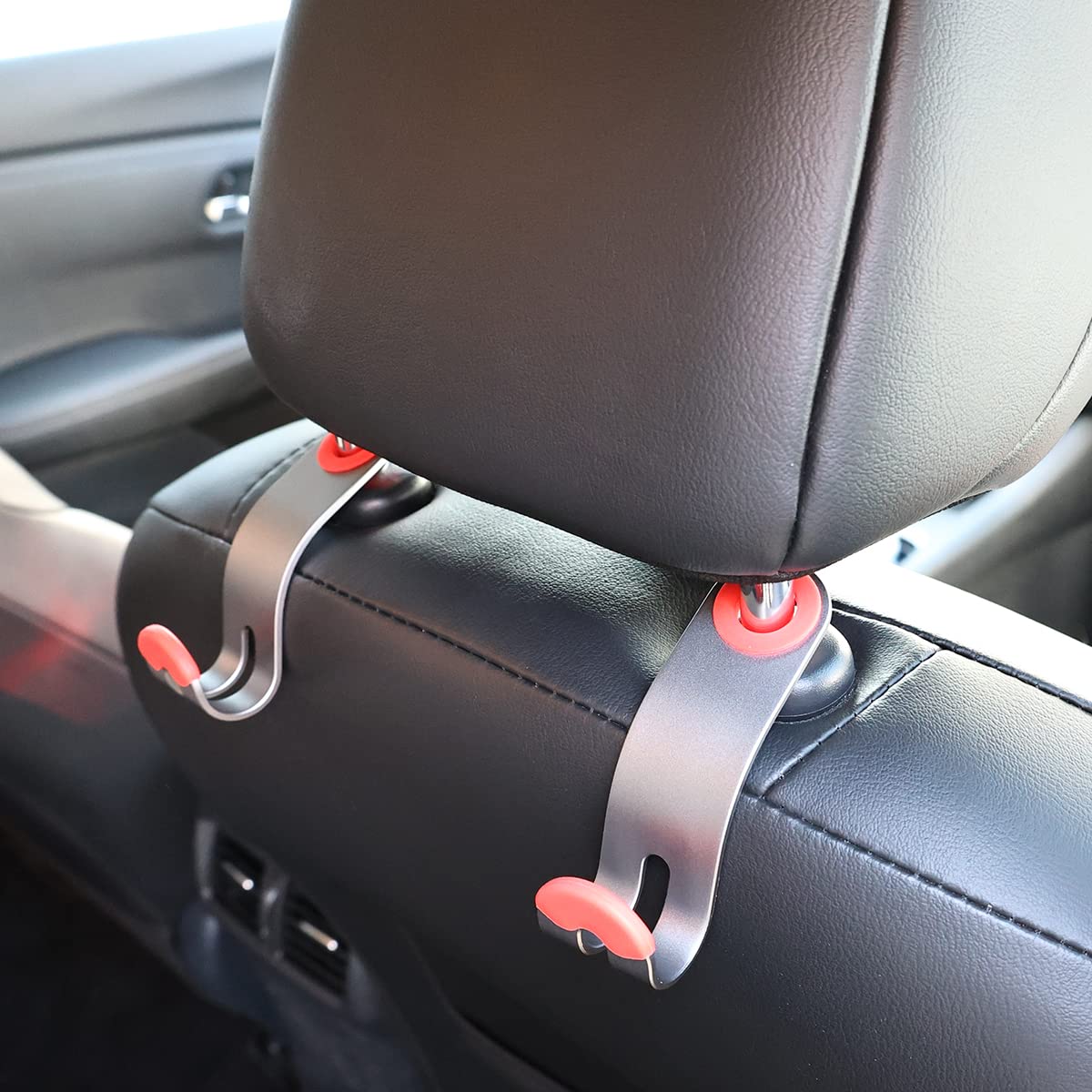 Universal Aluminum Alloy Car Seat Hooks (2-Pack, Red) - Heavy Duty Headrest Hooks for Handbags, Coats & Vehicle Organization | Perfect for Road Trips, Shopping & Daily Commute