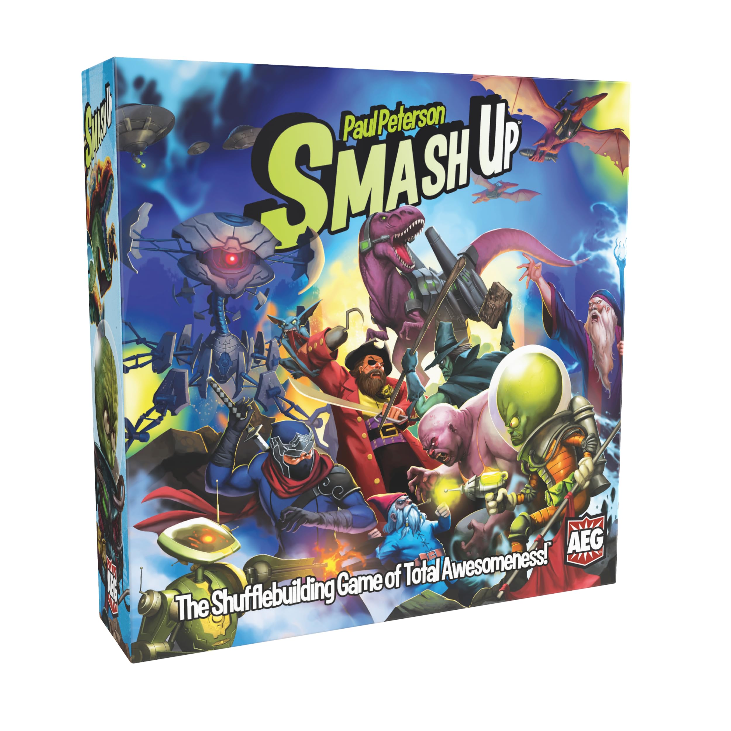 AEG Smash Up Base Game - Shufflebuilding Card Game with Aliens, Dinosaurs, Ninjas, Pirates, Robots, Tricksters, Wizards & Zombies - 2-4 Players Ages 10+ - Perfect for Family Game Nights & Strategy Game Lovers