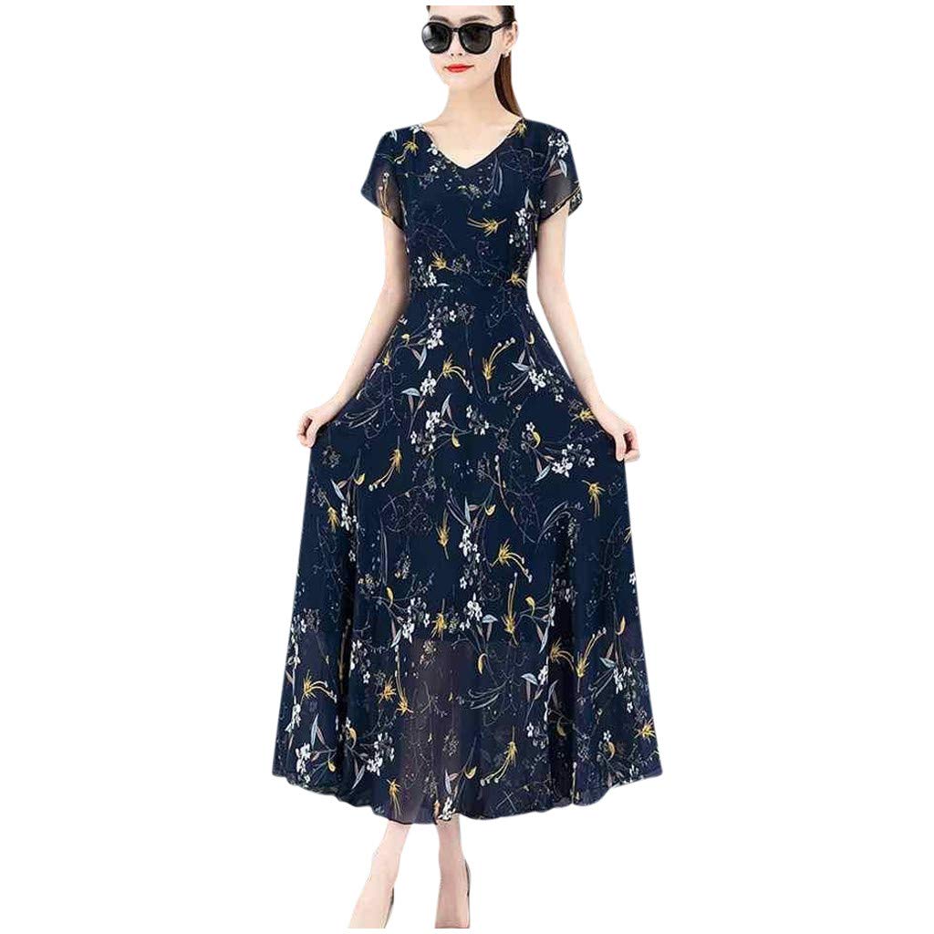 Printed Casual Slim Fit A-Line V-Neck Long Sleeve Dress for Women | Blue Flowy Dress for Everyday Wear, Office & Special Occasions