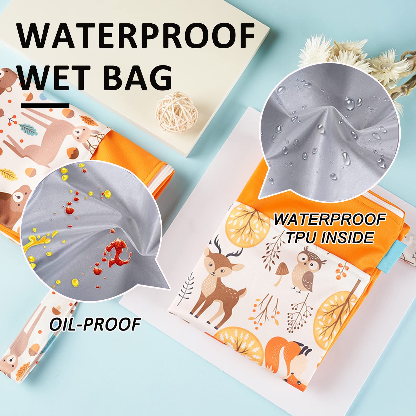 SEAUR Waterproof Reusable Wet Dry Bags for Baby Cloth Diapers - Washable Zipper Pouch for Beach, Pool, Travel, Gym & Daycare Essentials