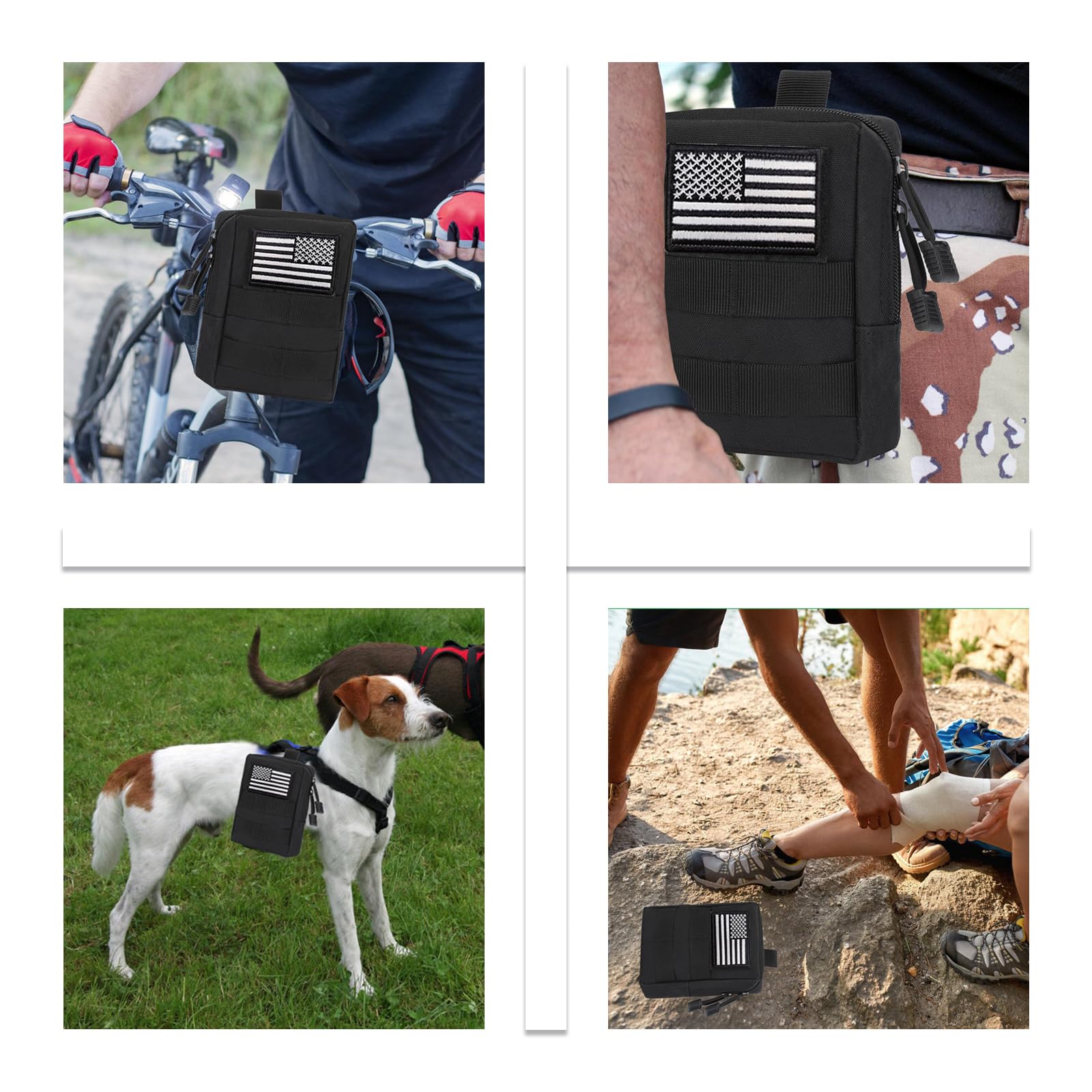 Tactical MOLLE Utility Pouch - Medical EDC Admin Pouch with US Flag Patch, Web Dominator & Elastic Strings - Perfect for EMT, First Aid, Camping & Outdoor Gear Organization