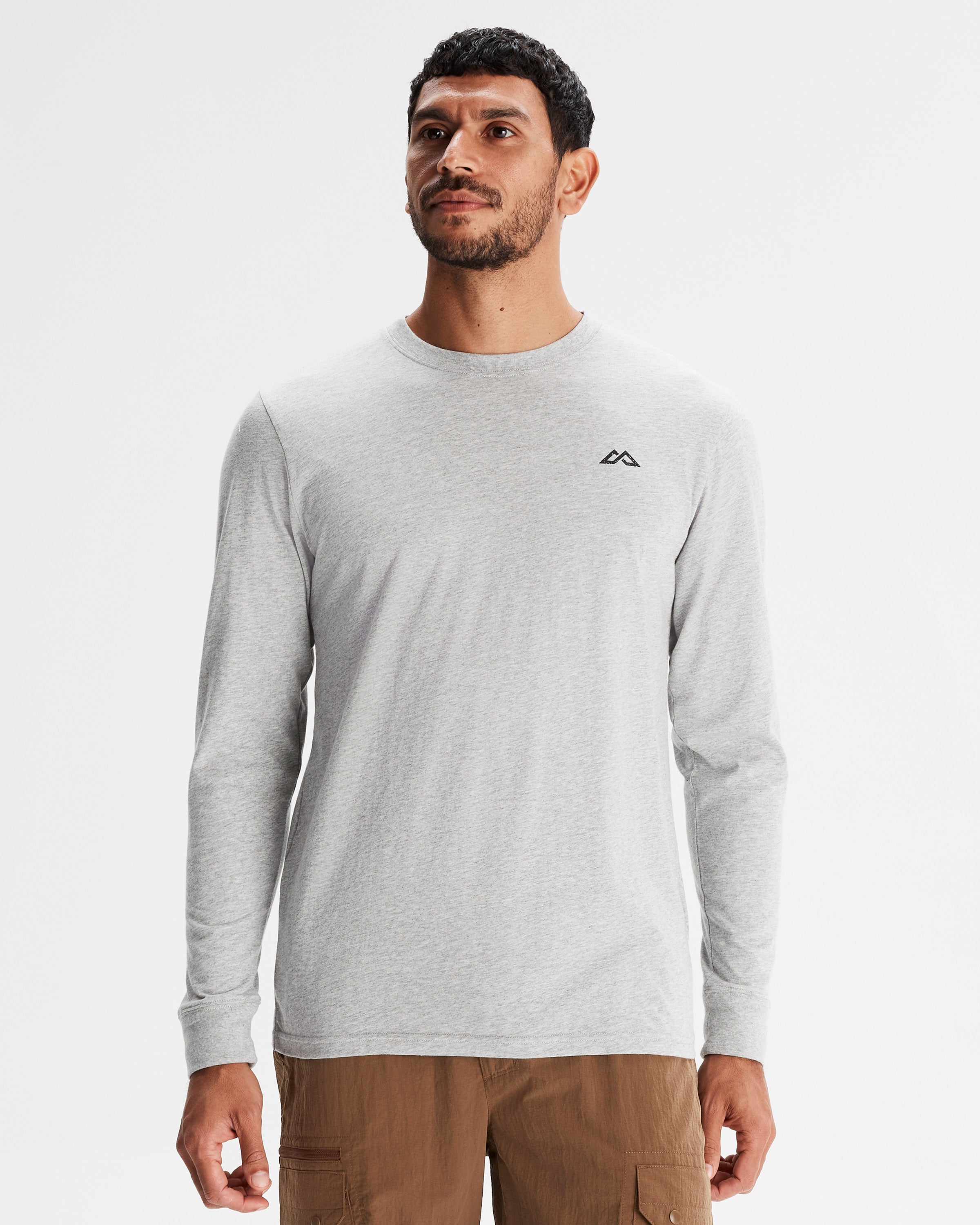 Organic Cotton Men's Long Sleeve T-Shirt - Light Grey Marle - Comfortable & Eco-Friendly Casual Wear for Everyday Use