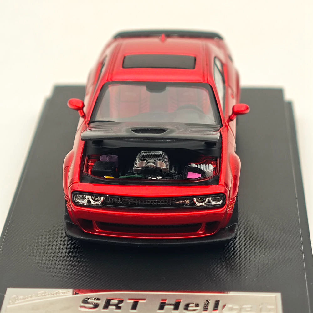 1:64 Scale SH Dodge SRT Hellcat Diecast Model Car with Opening Hood - Red - Collectible Muscle Car for Display, Gifts, and Racing Enthusiasts